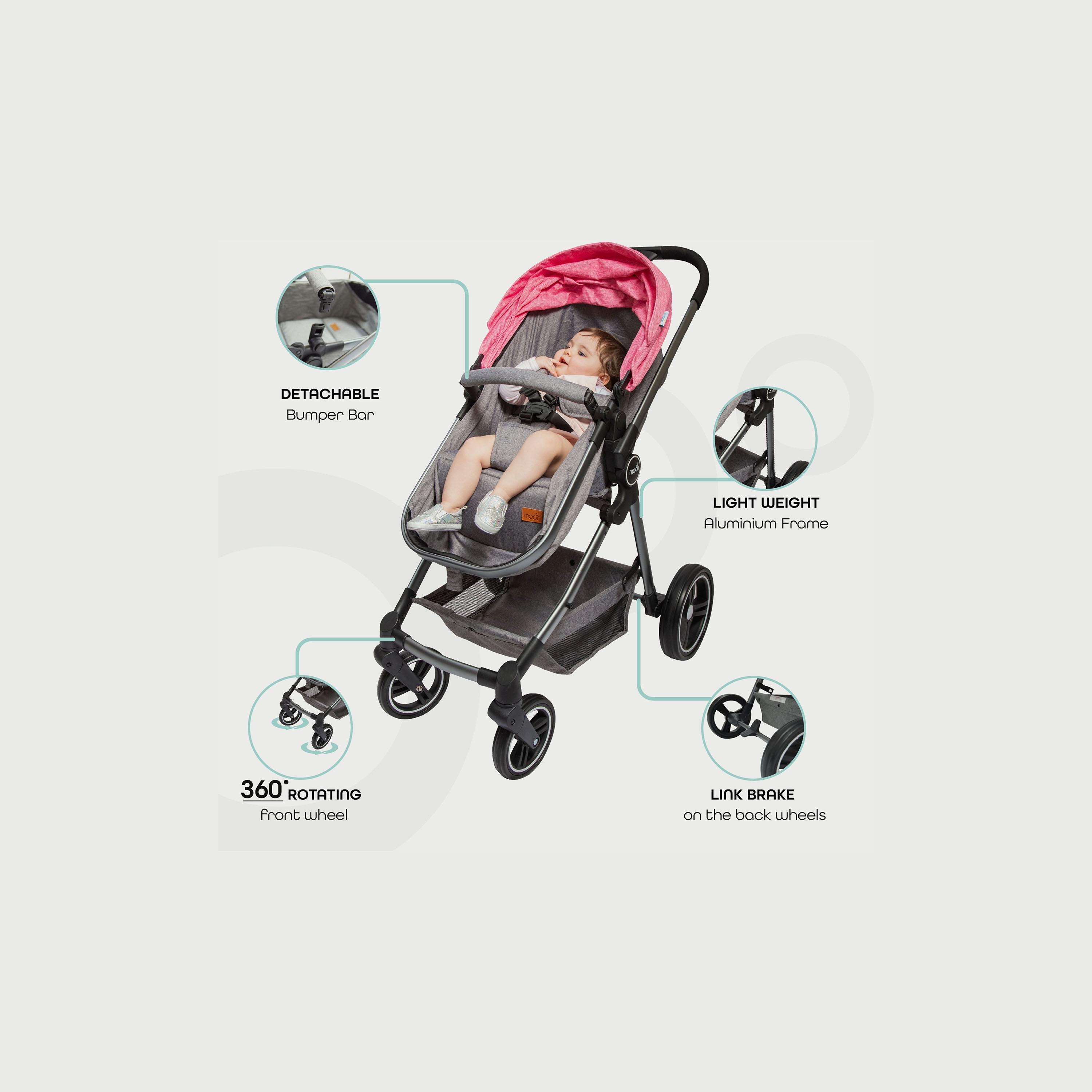 Moon Pro 2 In 1 Stroller, Pink-baby-gear-strollersandprams-strollers-image-3