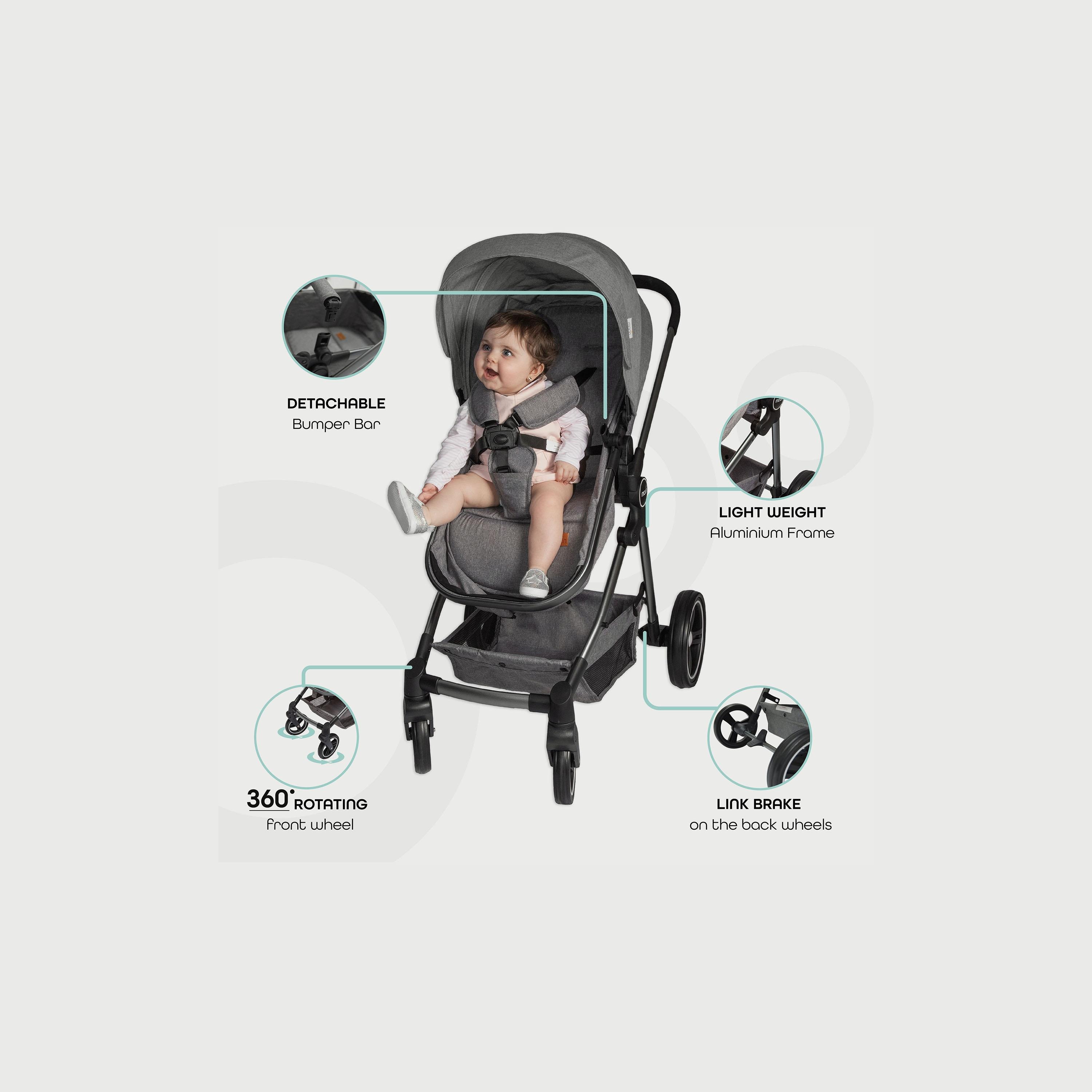 Moon Pro 2 In 1 Stroller, Dark Grey-baby-gear-strollersandprams-strollers-image-3