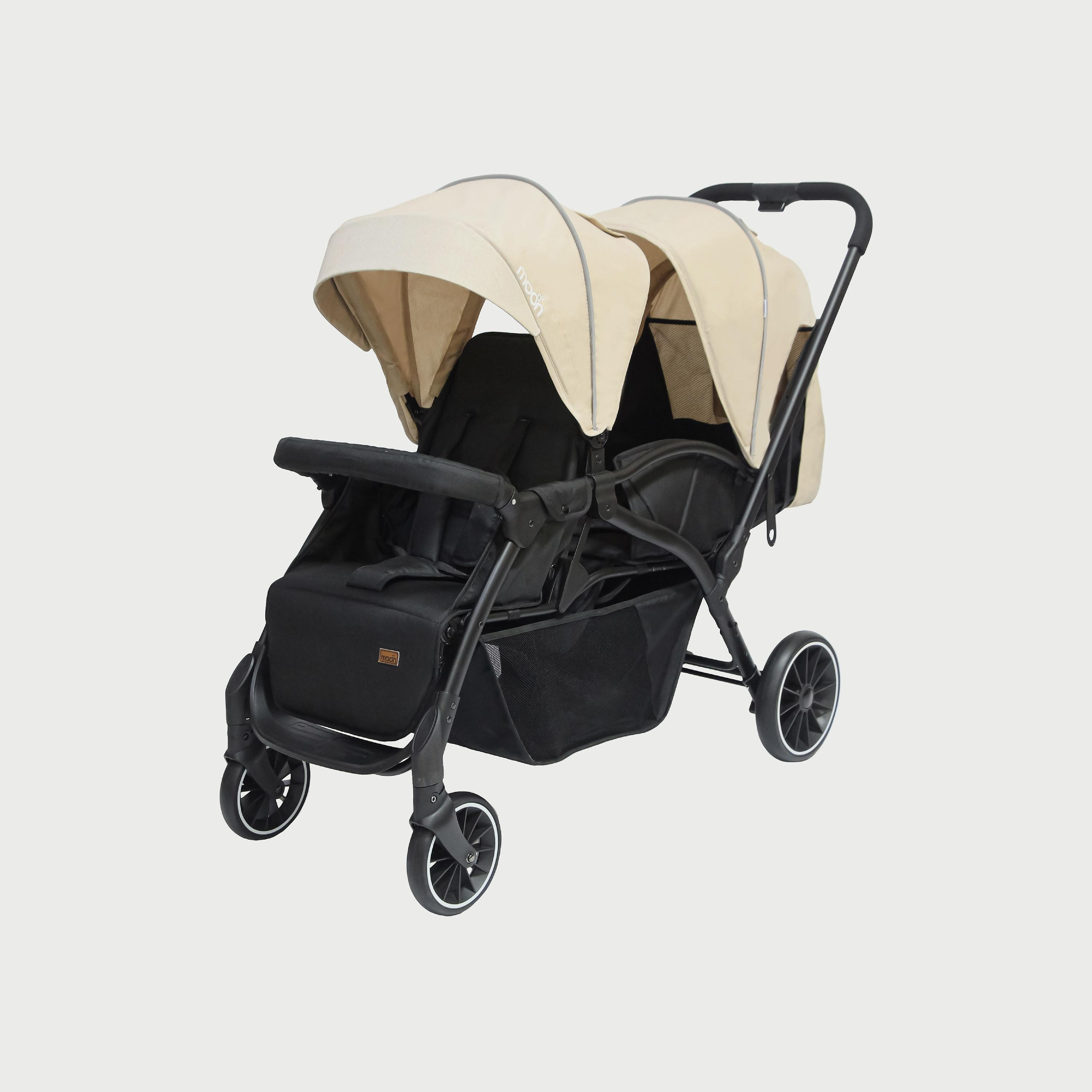 Moon Dois Foldable Twin Stroller with Adjustable Leg Rest - Beige-baby-gear-strollersandprams-strollers-image-1