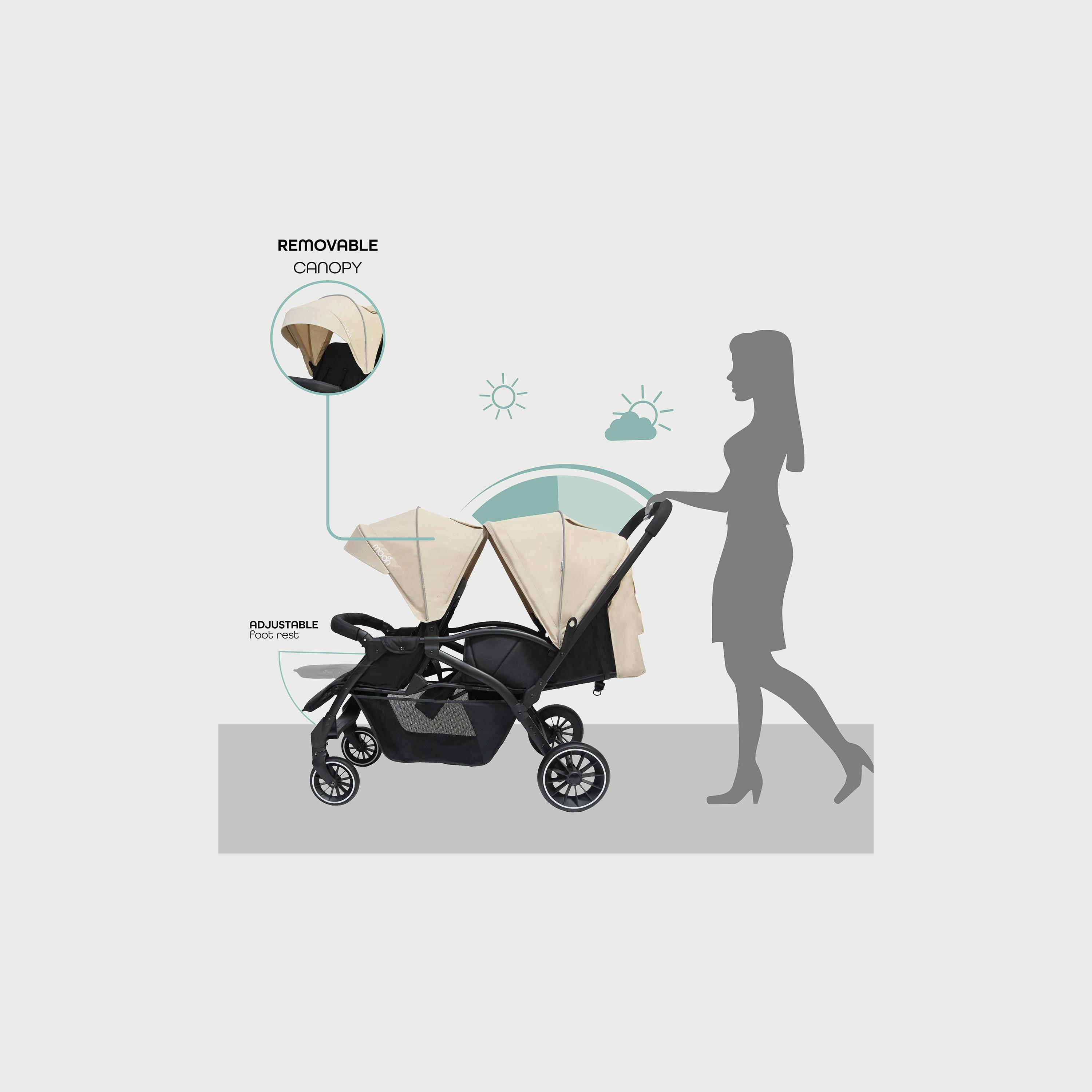 Moon Dois Foldable Twin Stroller with Adjustable Leg Rest - Beige-baby-gear-strollersandprams-strollers-image-4