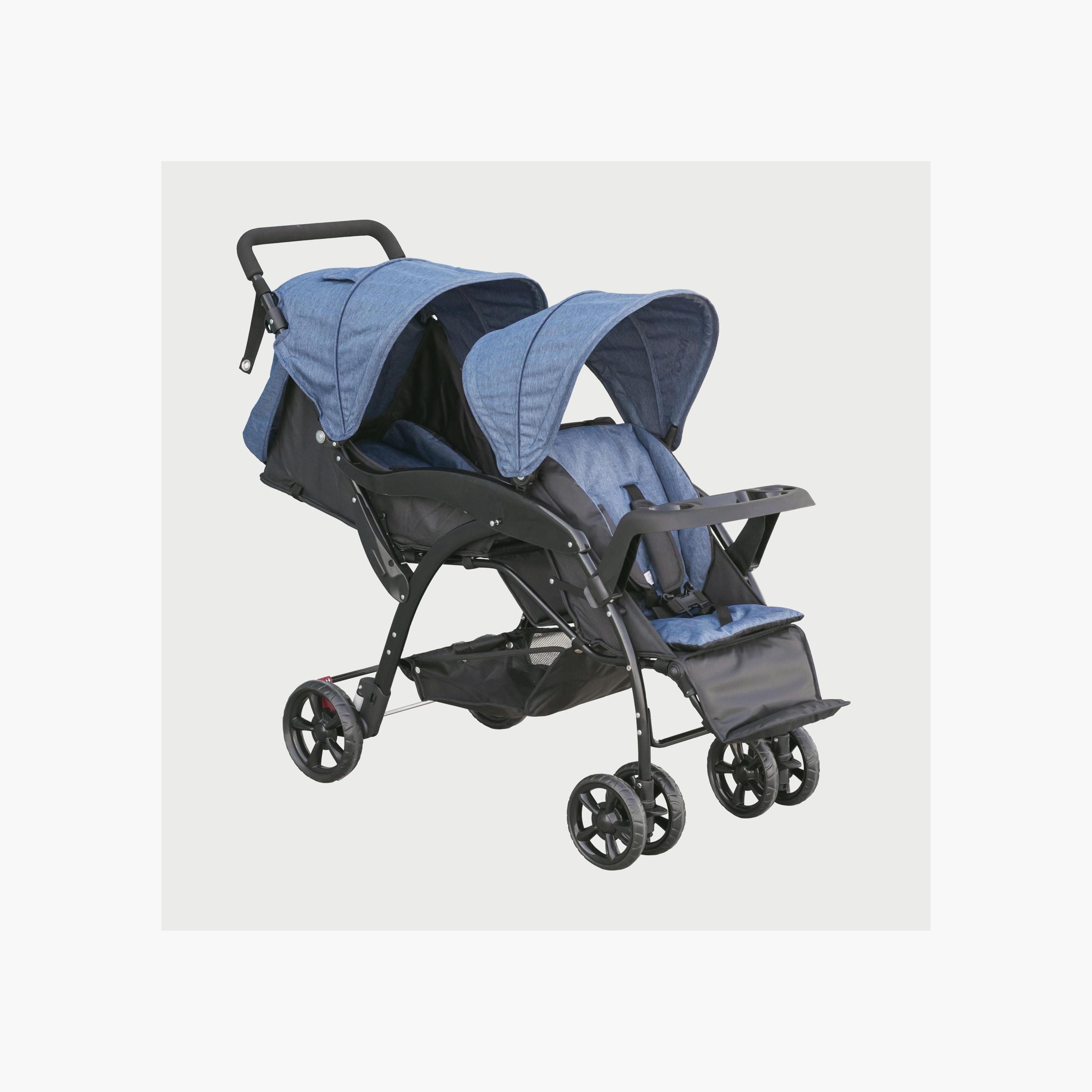 Moon Dois Foldable Twin Stroller with Adjustable Leg Rest - Black & Blue-baby-gear-strollersandprams-strollers-image-1