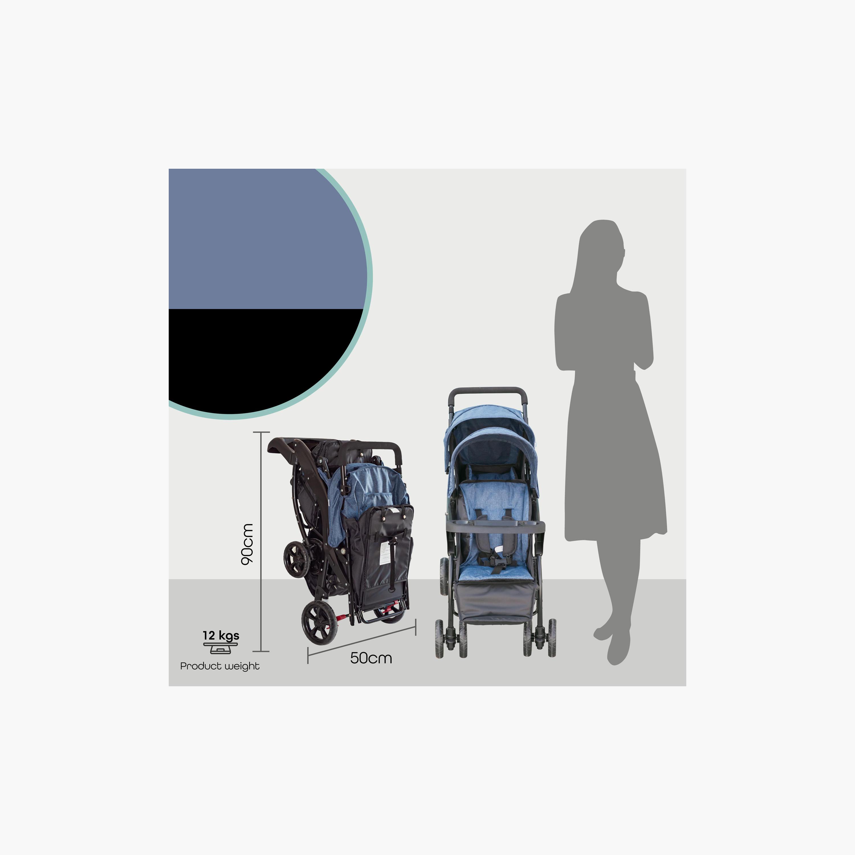 Moon Dois Foldable Twin Stroller with Adjustable Leg Rest - Black & Blue-baby-gear-strollersandprams-strollers-image-5