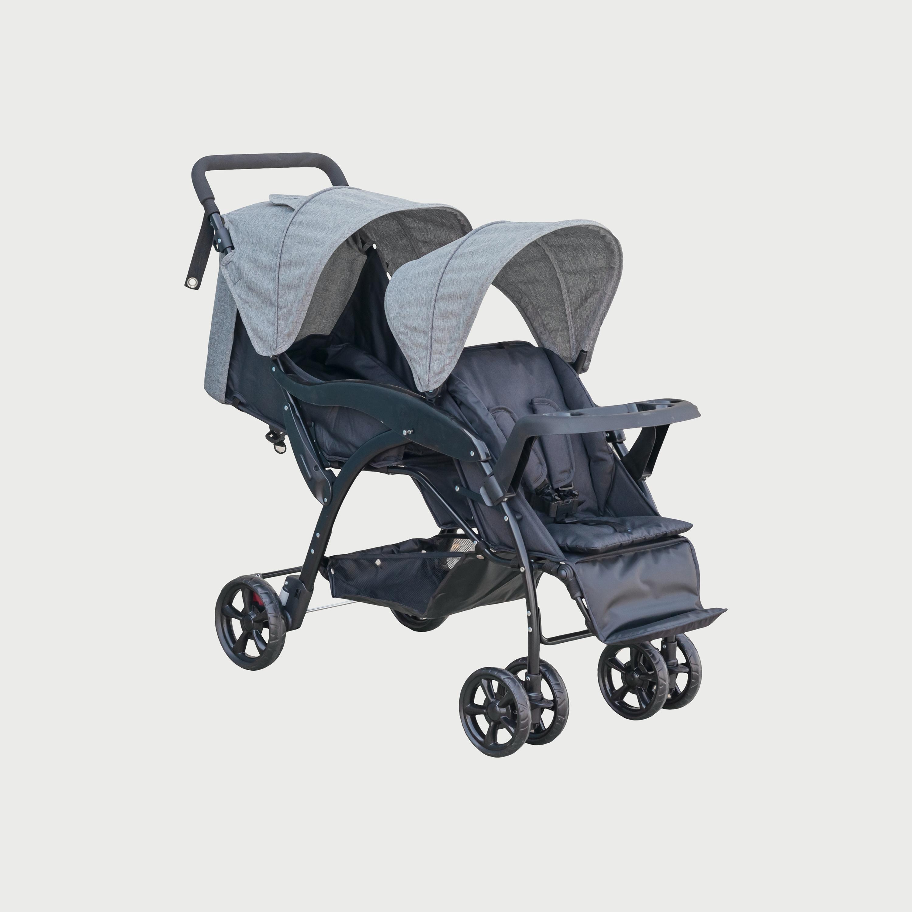 Moon Dois Foldable Twin Stroller with Adjustable Leg Rest - Grey-baby-gear-strollersandprams-strollers-image-1