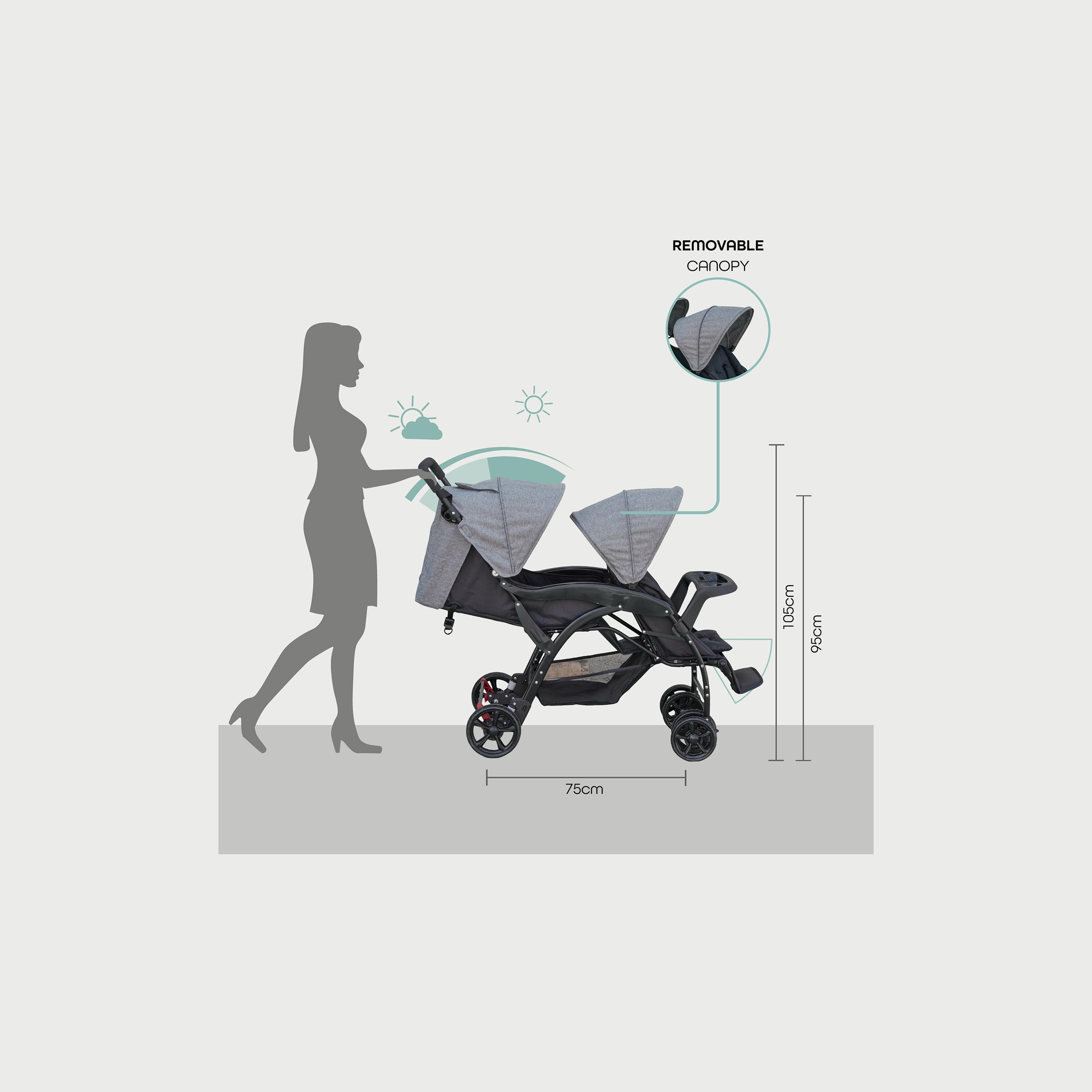 Moon Dois Foldable Twin Stroller with Adjustable Leg Rest - Grey-baby-gear-strollersandprams-strollers-image-4
