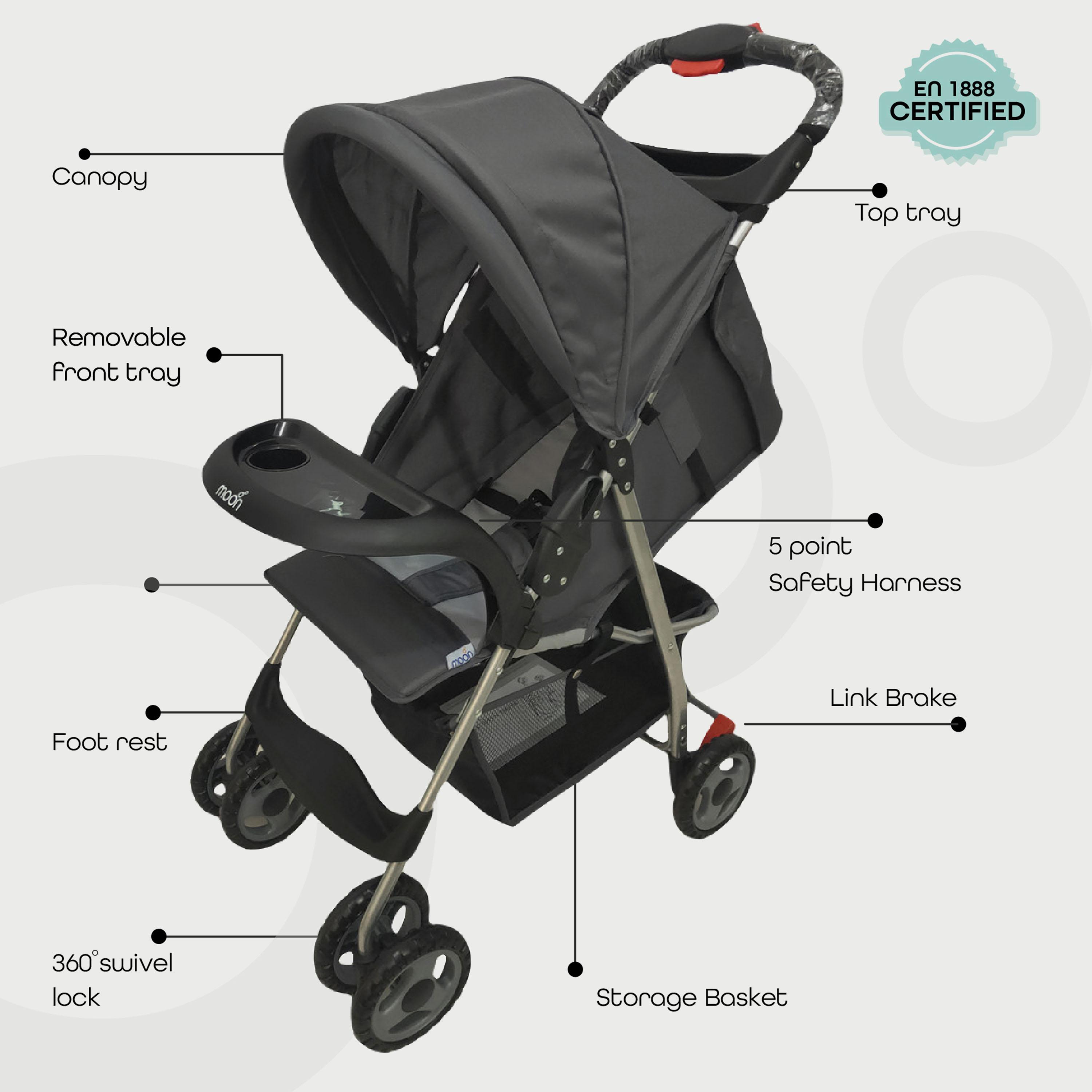 Moon Bezik One Fold Stroller, Biege Grey-baby-gear-strollersandprams-strollers-image-2