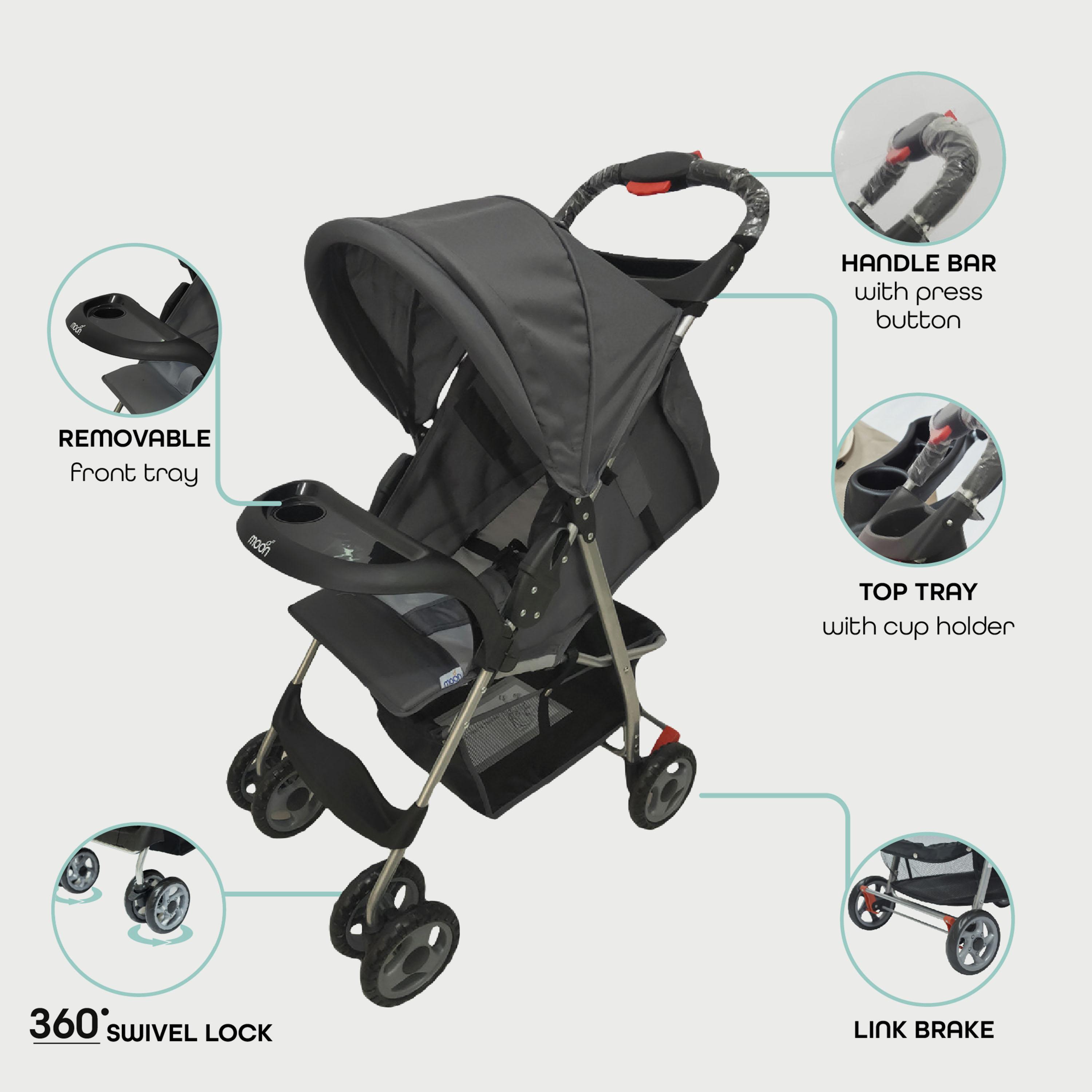 Moon Bezik One Fold Stroller, Biege Grey-baby-gear-strollersandprams-strollers-image-3