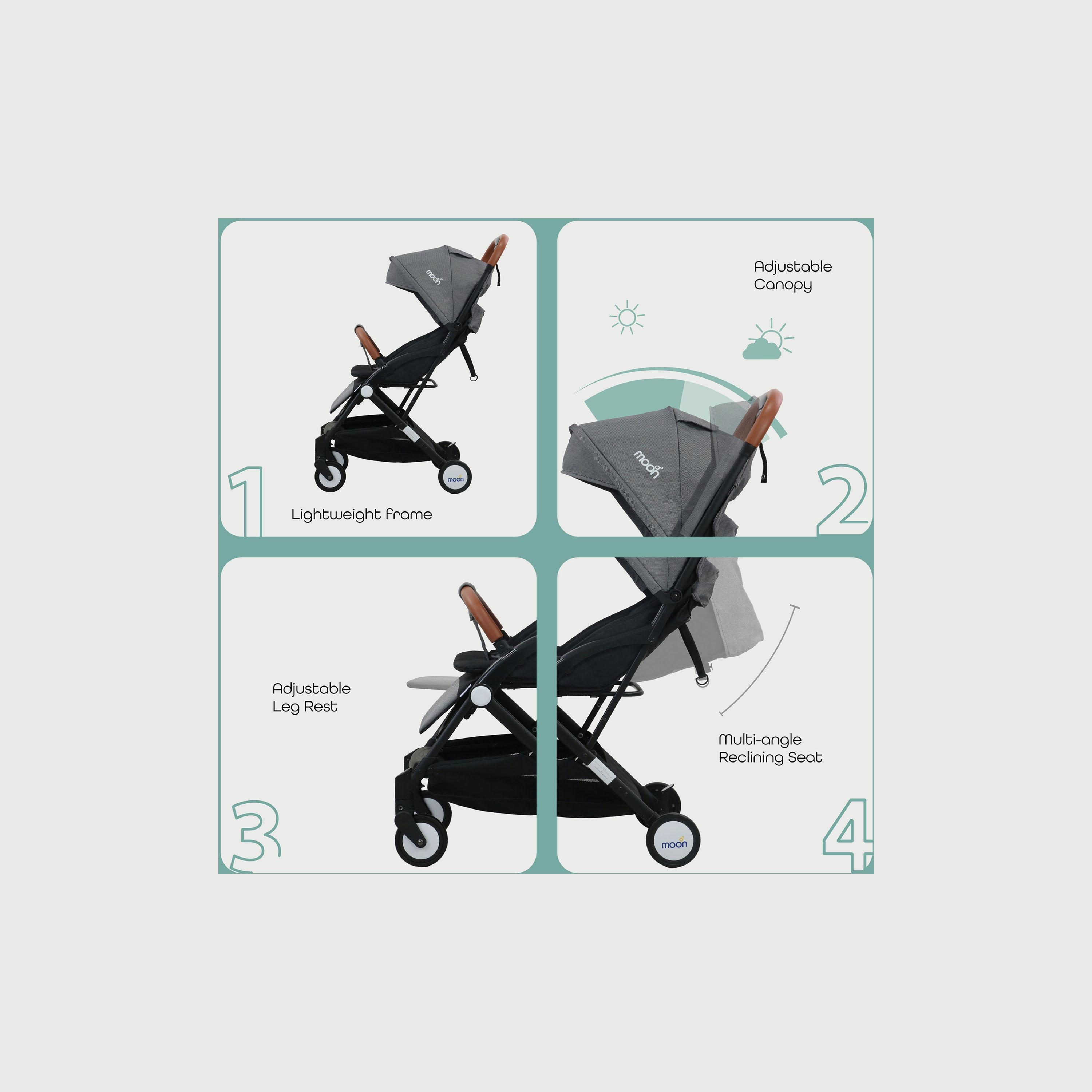 Moon Ritzi Cabin Stroller, Black/Grey Dots-baby-gear-strollersandprams-strollers-image-3