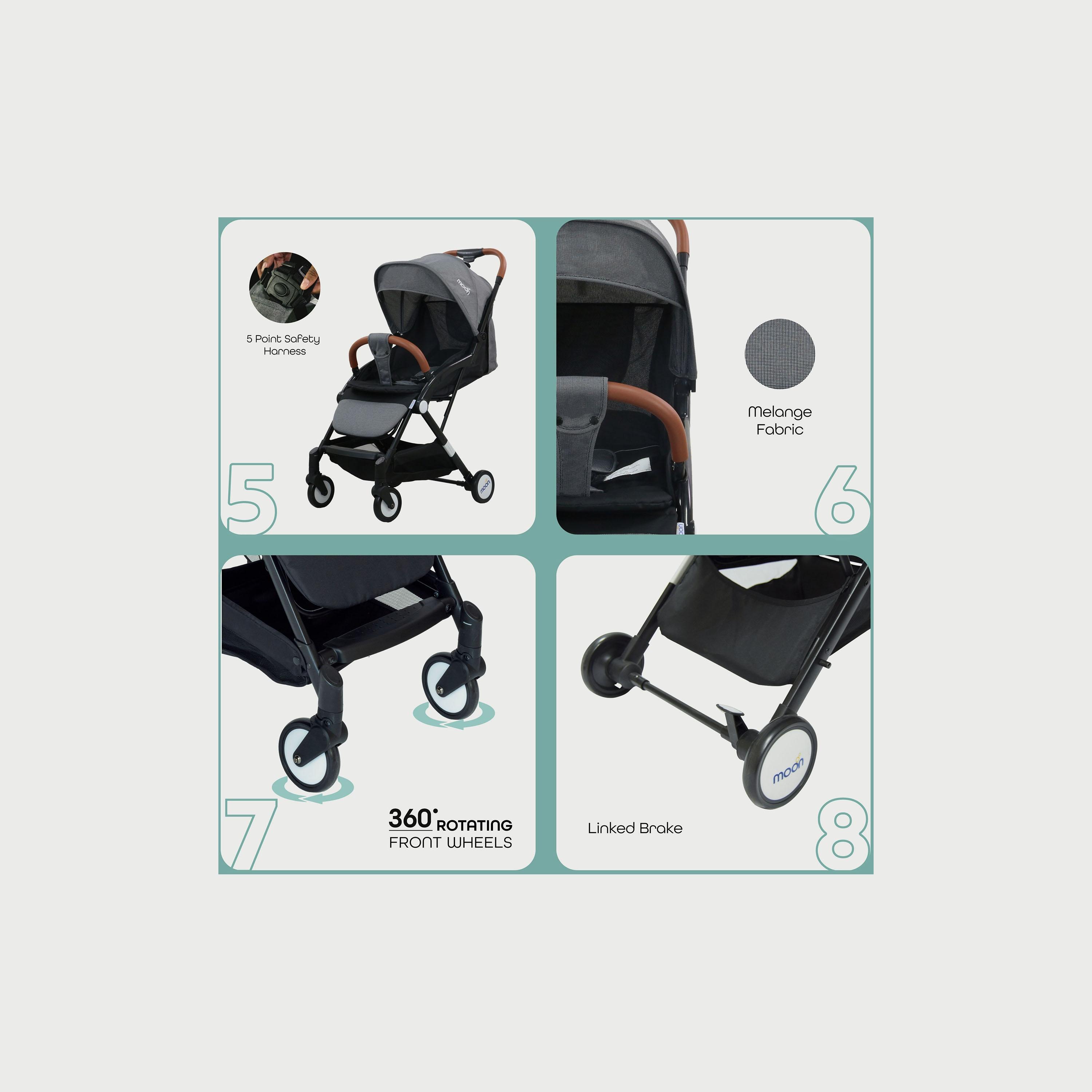 Moon Ritzi Cabin Stroller, Black/Grey Dots-baby-gear-strollersandprams-strollers-image-4