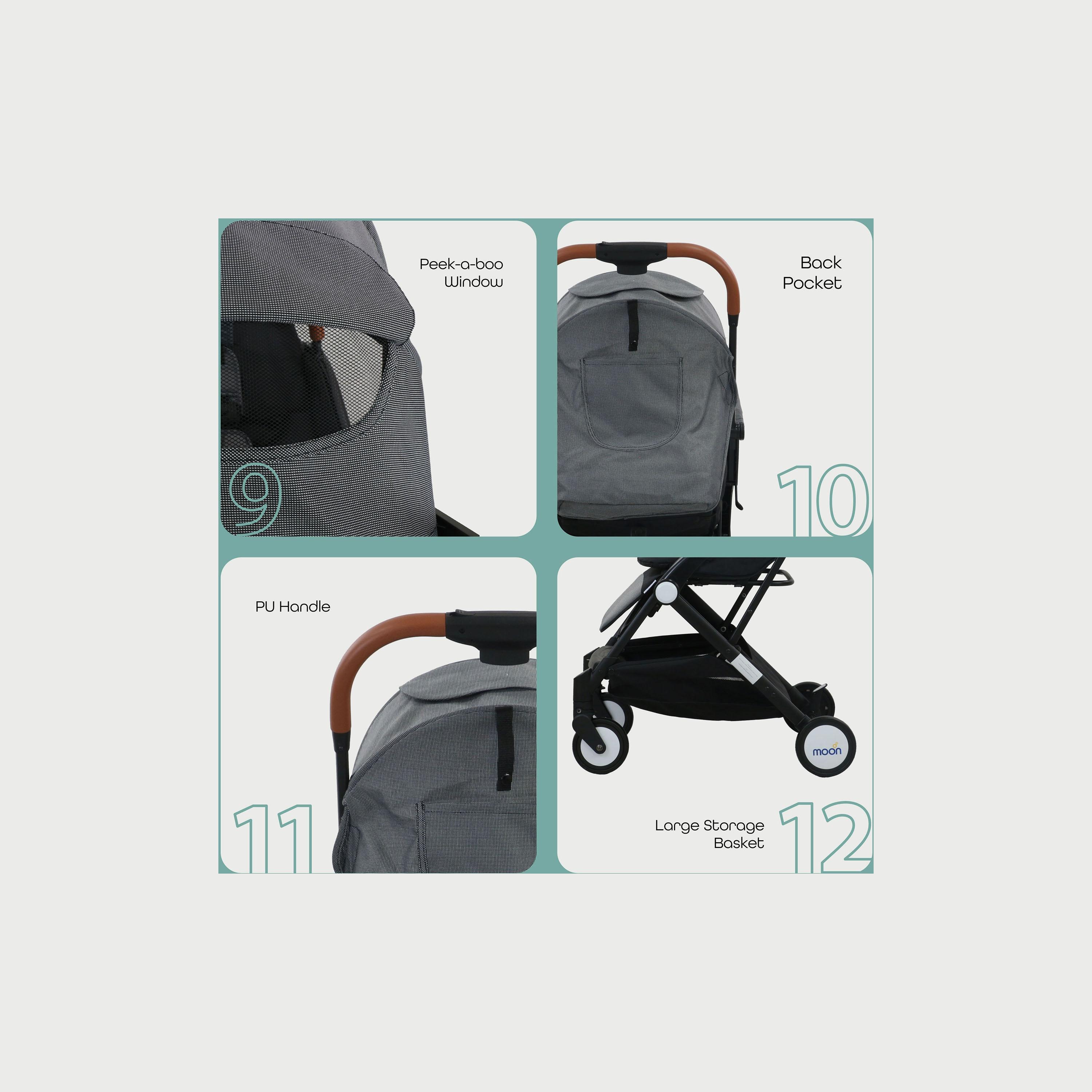 Moon Ritzi Cabin Stroller, Black/Grey Dots-baby-gear-strollersandprams-strollers-image-5