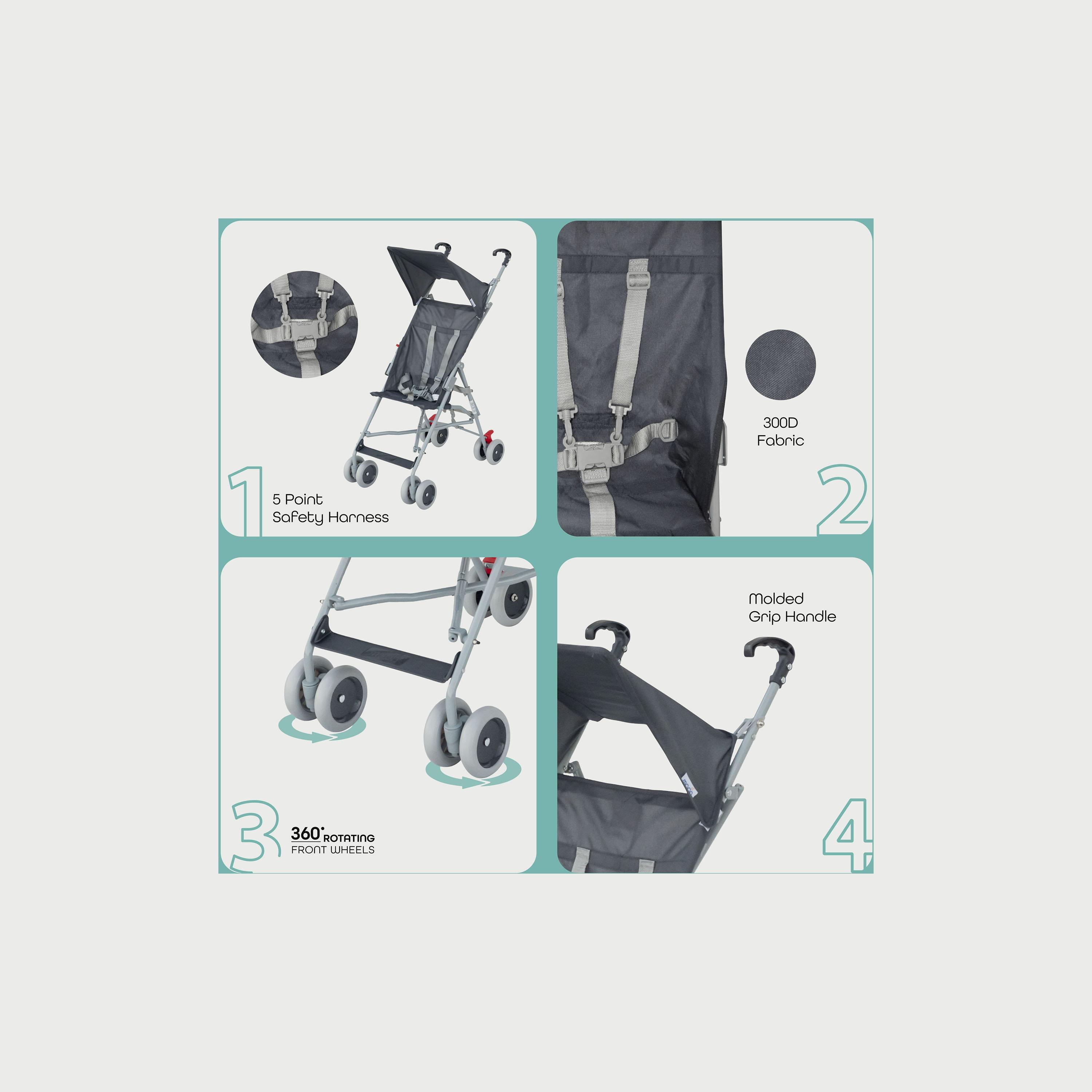 Moon Jet-Ultra Lightweight and Compact Fold Buggy Stroller - Dark Grey-baby-gear-strollersandprams-buggies-image-2