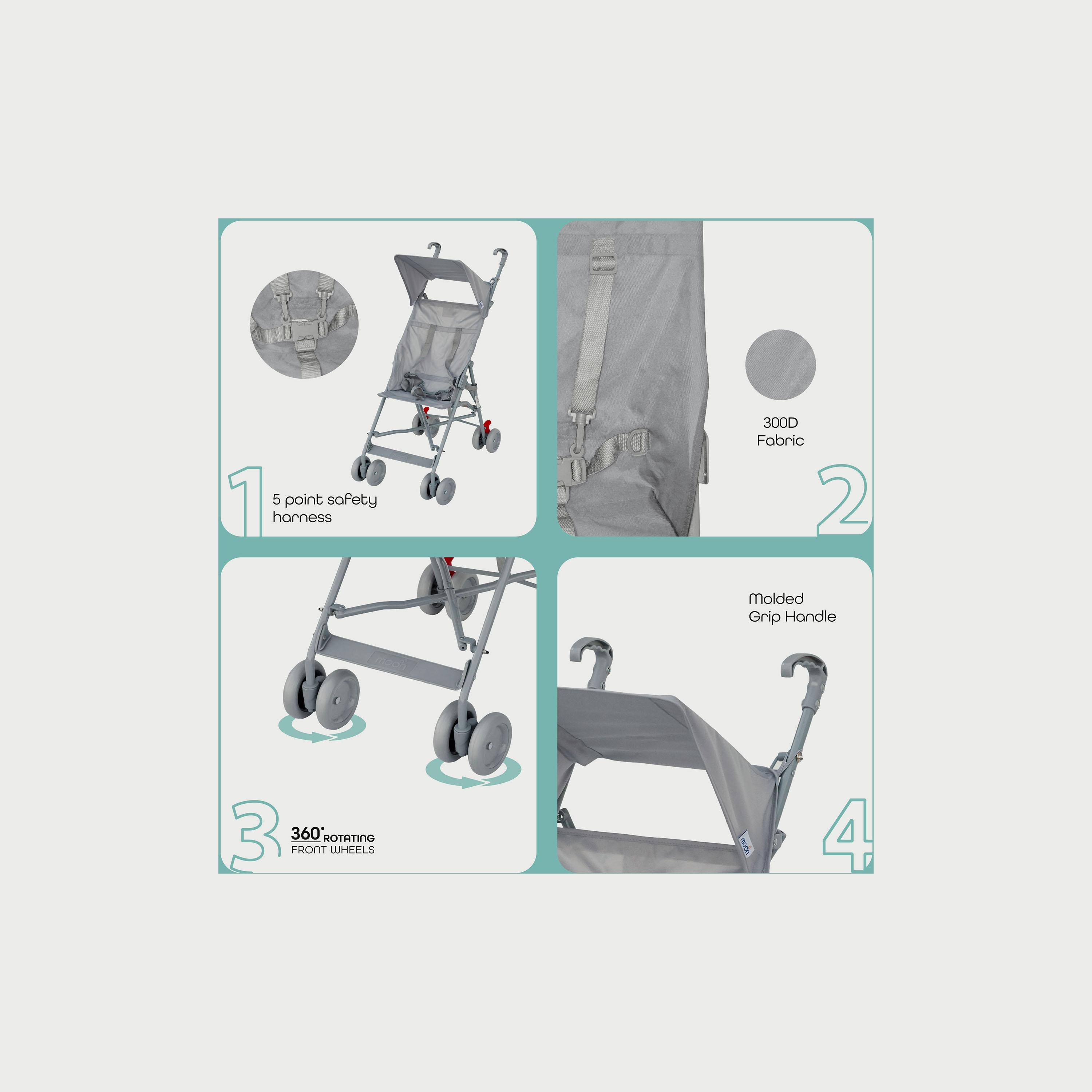 عربة أطفال باجي خفيفة الوزن وقابلة للطي جيت ألترا من مون - رمادي فاتح-baby-gear-strollersandprams-buggies-image-4