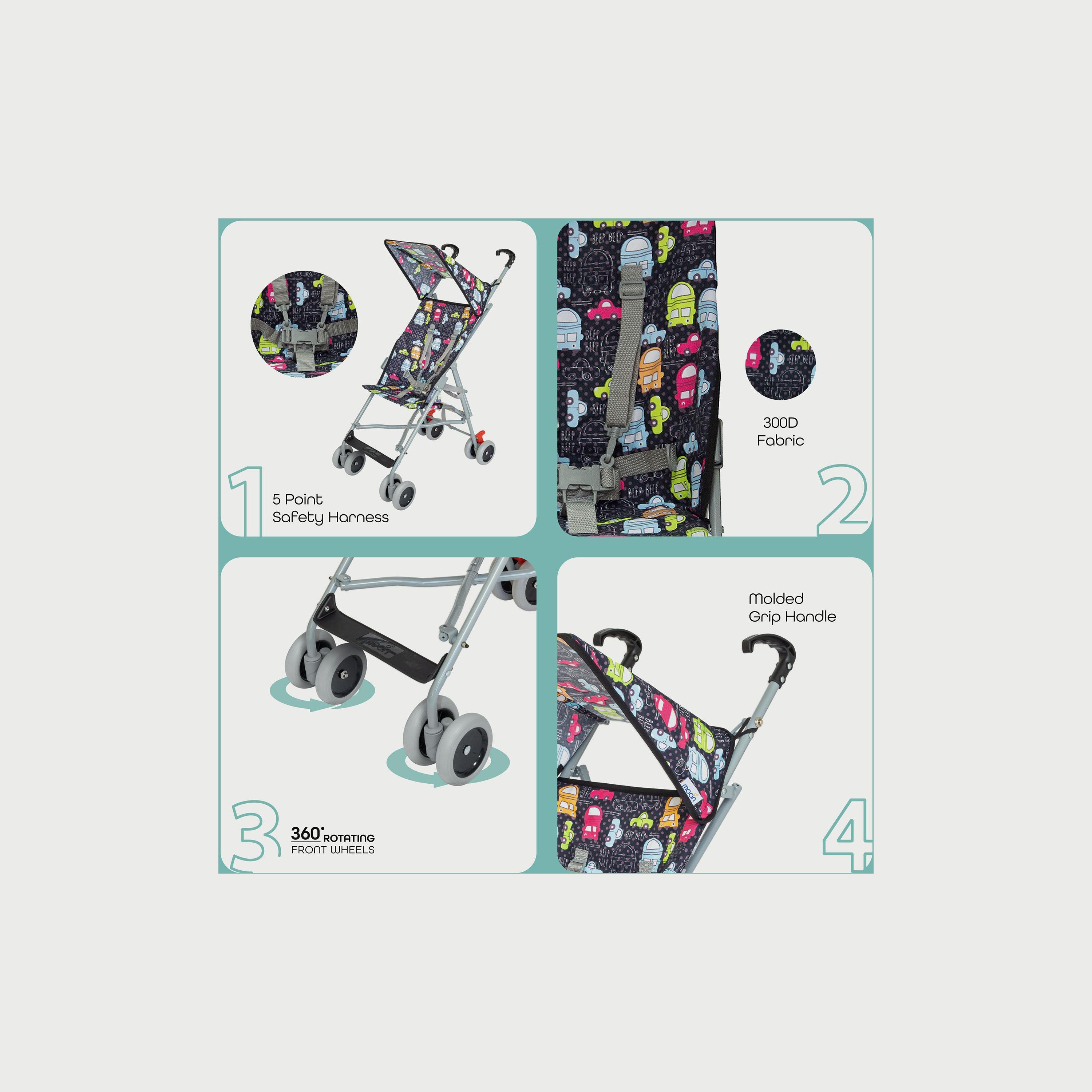 Moon Jet-Ultra Lightweight and Compact Fold Buggy Stroller - Printed Cars-baby-gear-strollersandprams-buggies-image-2