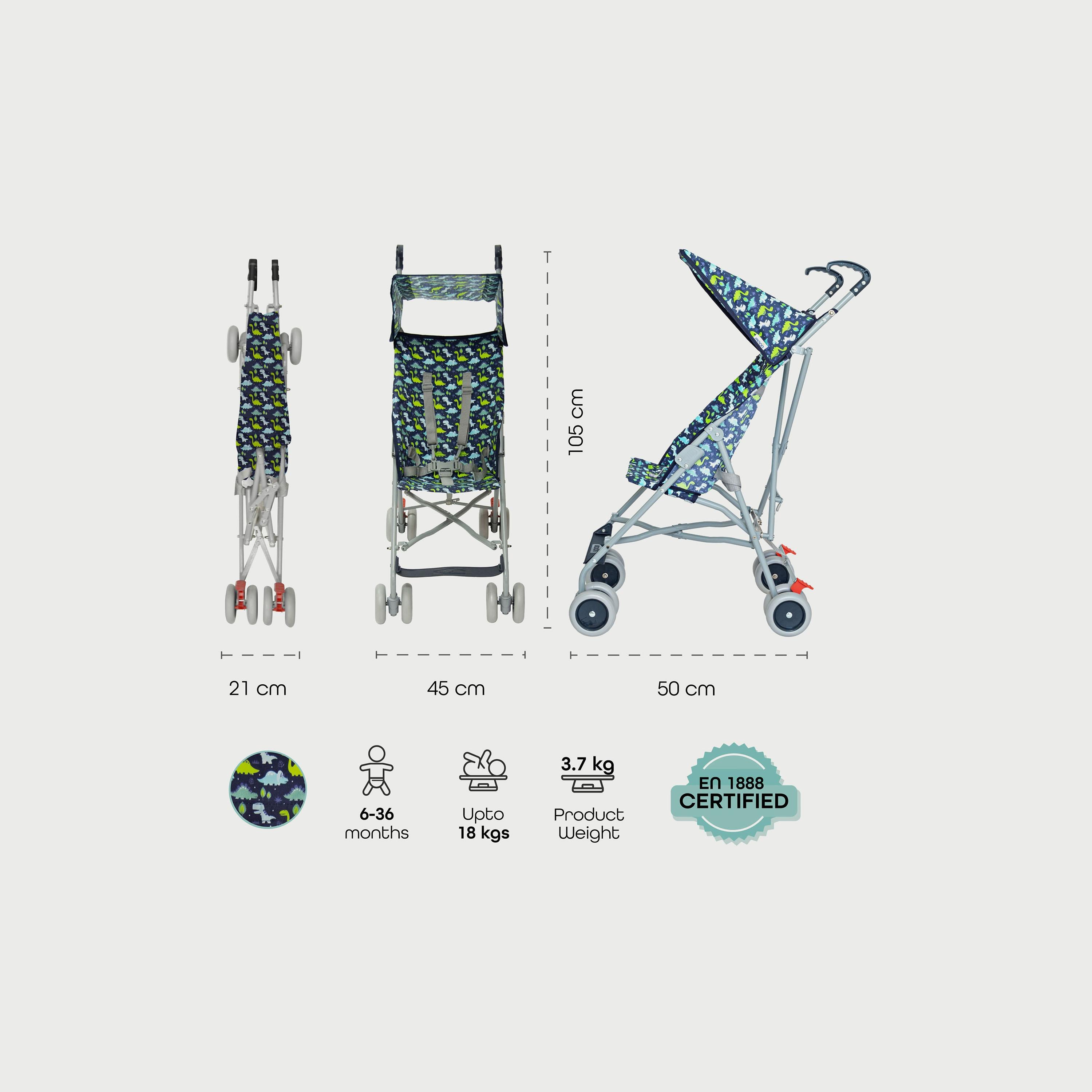 عربة أطفال باجي خفيفة الوزن وقابلة للطي جيت ألترا من مون - طبعات ديناصور-baby-gear-strollersandprams-buggies-image-1