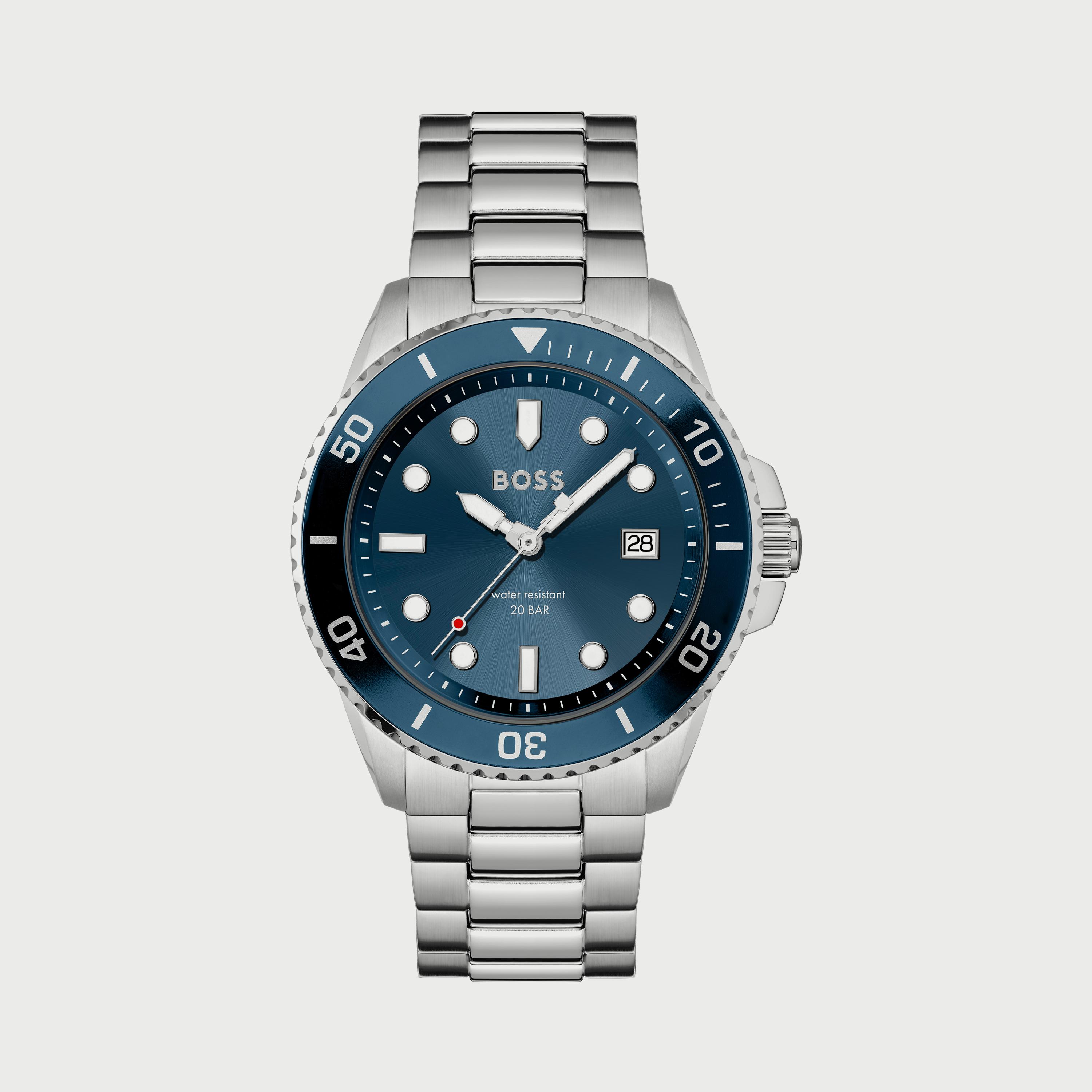 ساعة أنالوج للرجال 43 ملم بلون فضي بسوار ستانلس ستيل من هيوغو بوس 1513916-men-watchesandjewellery-watches-image-1
