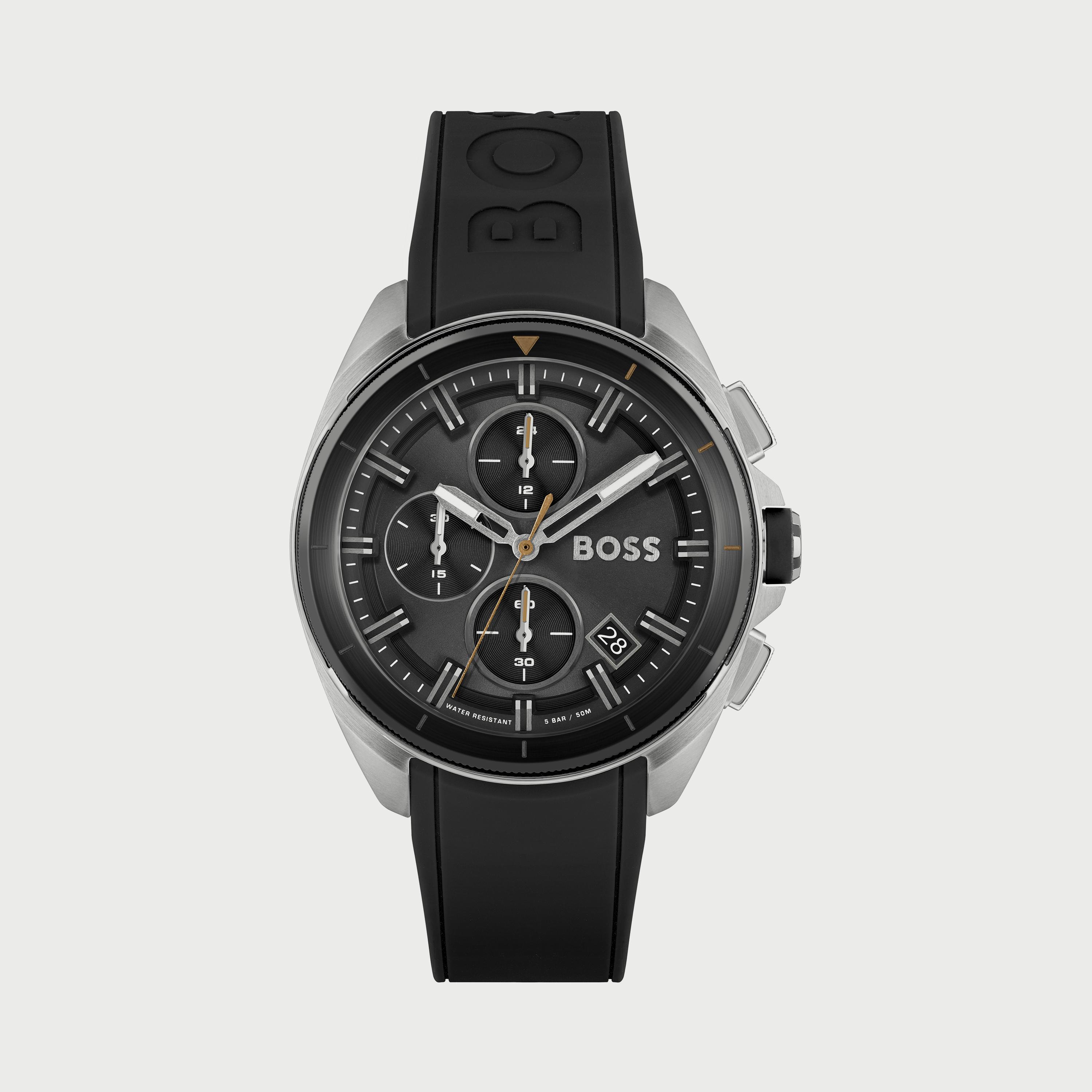 ساعة كرونوغراف للرجال 44 ملم بلون أسود بسوار السليكون من هيوغو بوس 1513953-men-watchesandjewellery-watches-image-1
