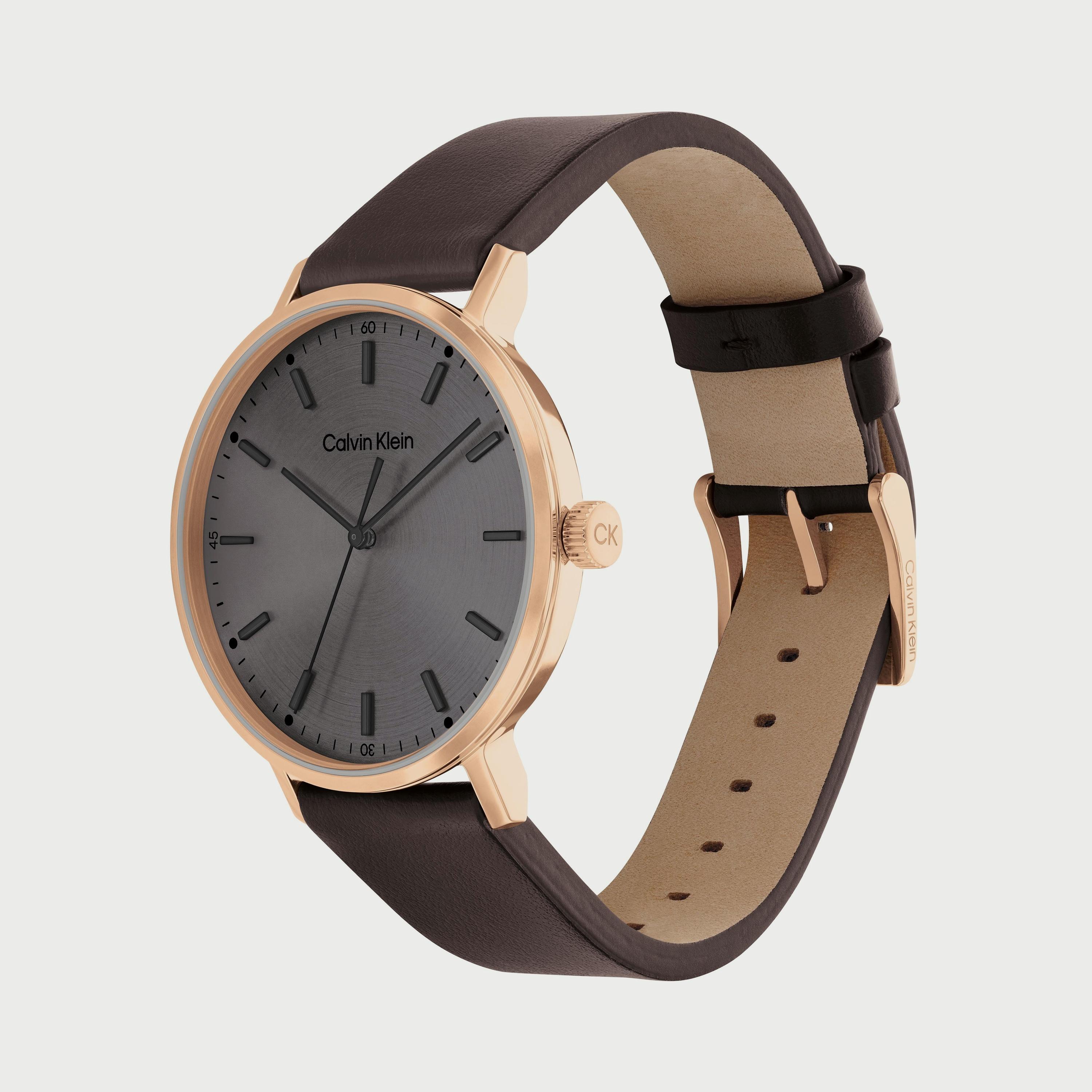 ساعة أنالوج للرجال صناعة سويسرية 42 ملم بسوار جلدي بلون بني من كالفن كلاين 25200051-men-watchesandjewellery-watches-image-2