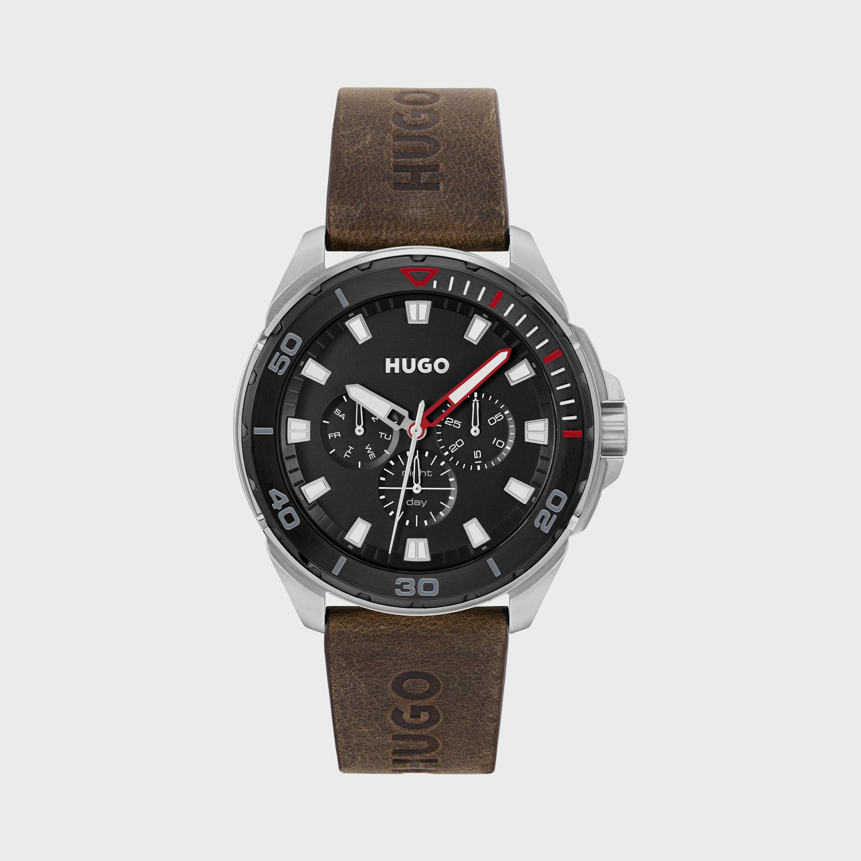 ساعة كرونوغراف للرجال 44 ملم بلون بني بسوار جلدي من هيوغو بوس 1530285-men-watchesandjewellery-watches-image-1