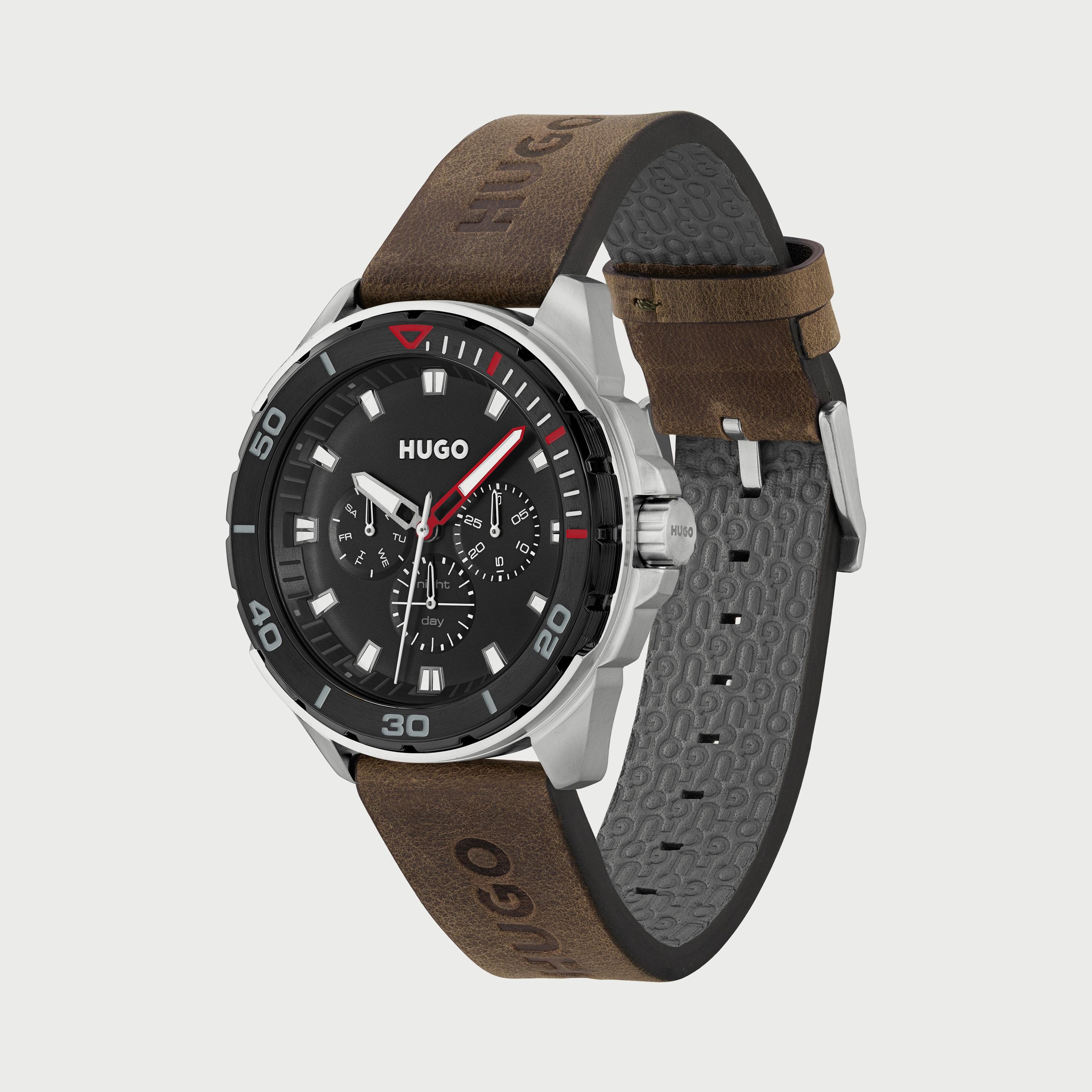 ساعة كرونوغراف للرجال 44 ملم بلون بني بسوار جلدي من هيوغو بوس 1530285-men-watchesandjewellery-watches-image-2