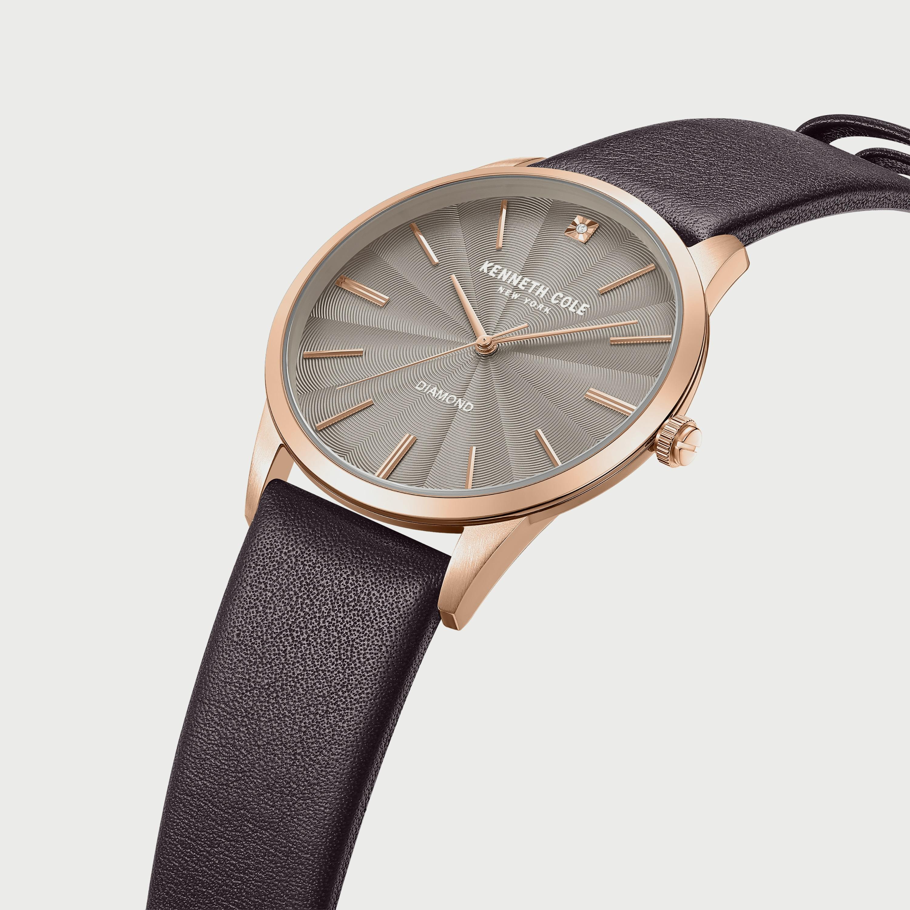 ساعة أنالوج للرجال 43 ملم بسوار جلدي بني من كينيث كول KCWGA2122904-men-watchesandjewellery-watches-image-2