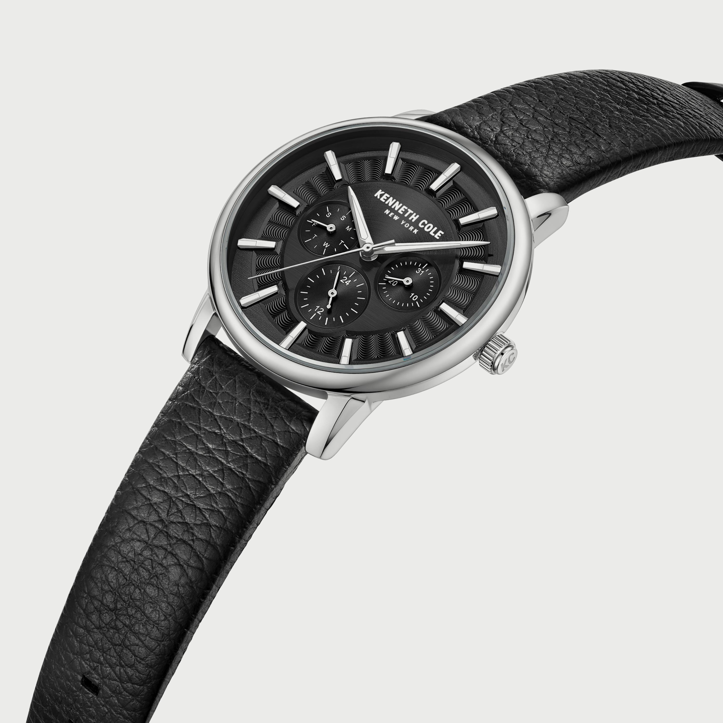 ساعة أنالوج للرجال 42 ملم بلون أسود بسوار جلدي من كينيث كول KCWGF0015605-men-watchesandjewellery-watches-image-2