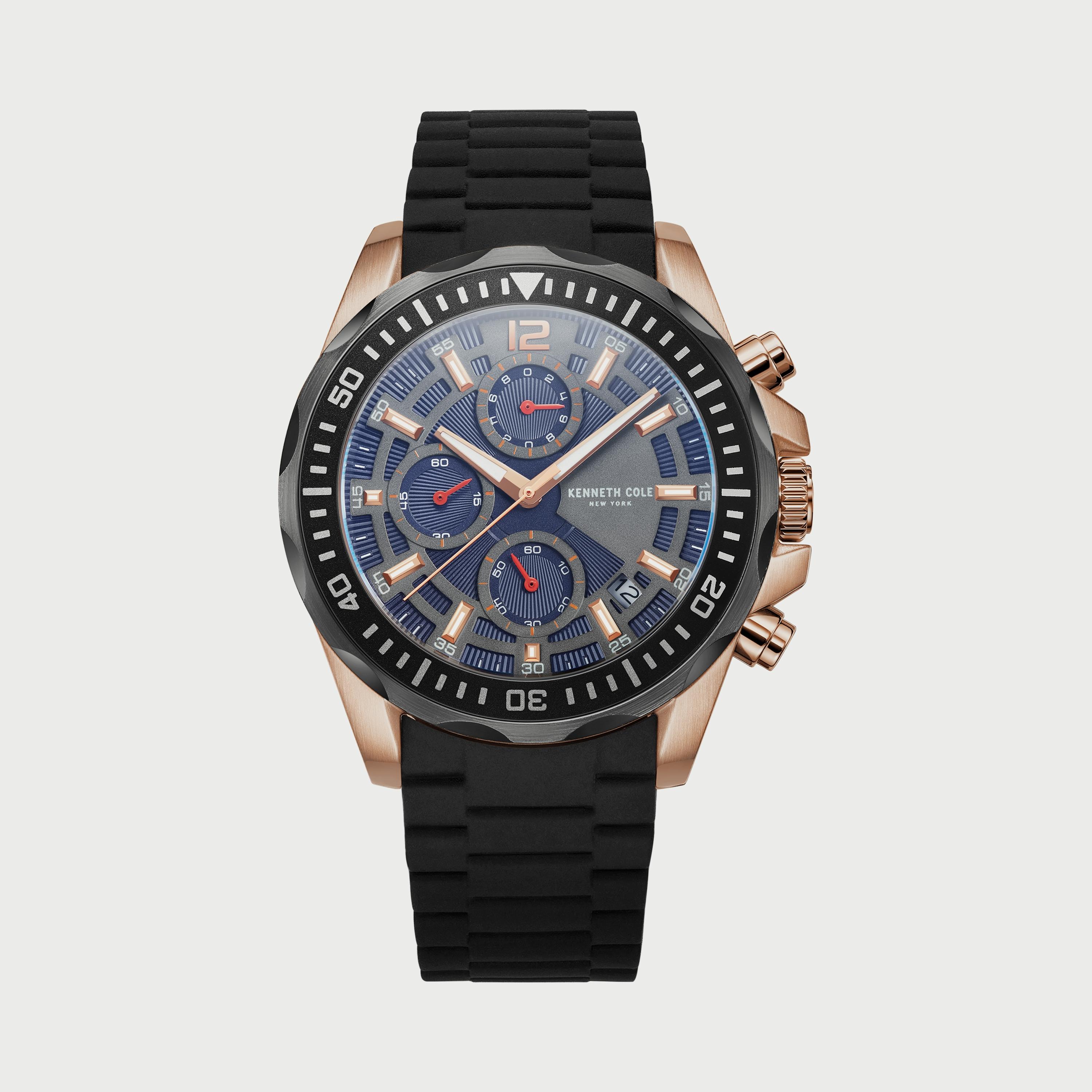 ساعة كرونوغراف للرجال 43 ملم بلون أسود بسوار سليكون من كينيث كول KCWGQ2222204-men-watchesandjewellery-watches-image-1