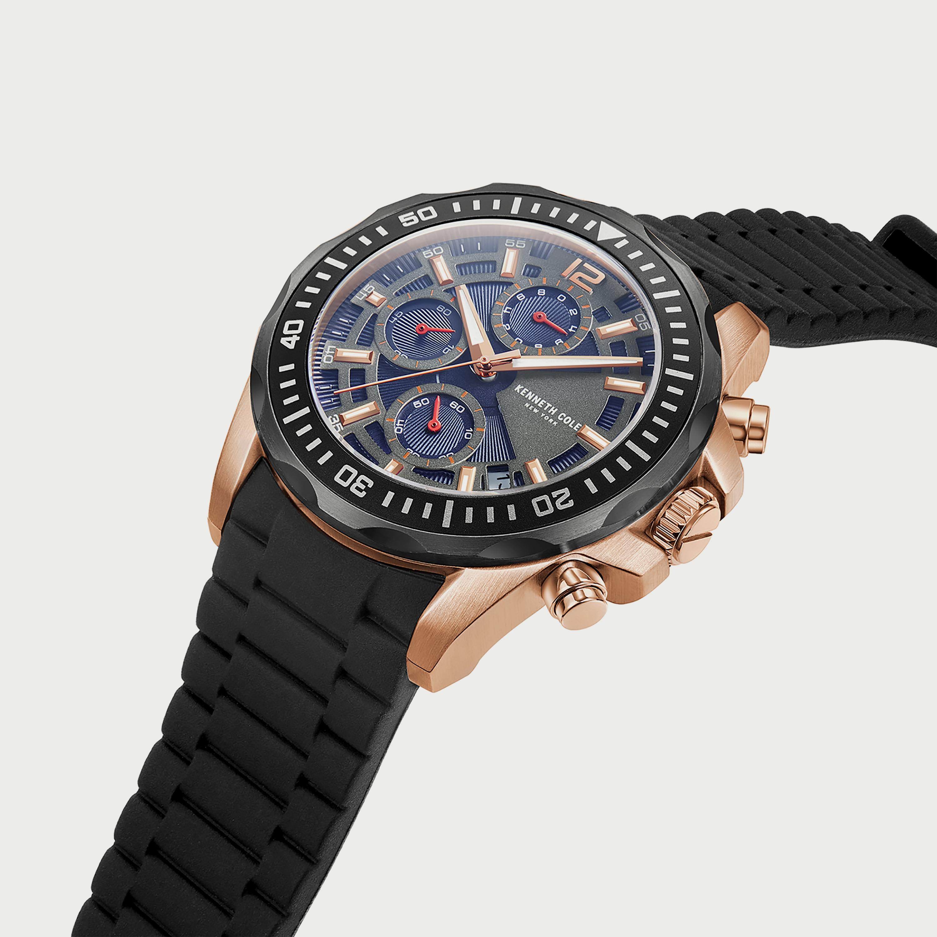 ساعة كرونوغراف للرجال 43 ملم بلون أسود بسوار سليكون من كينيث كول KCWGQ2222204-men-watchesandjewellery-watches-image-2
