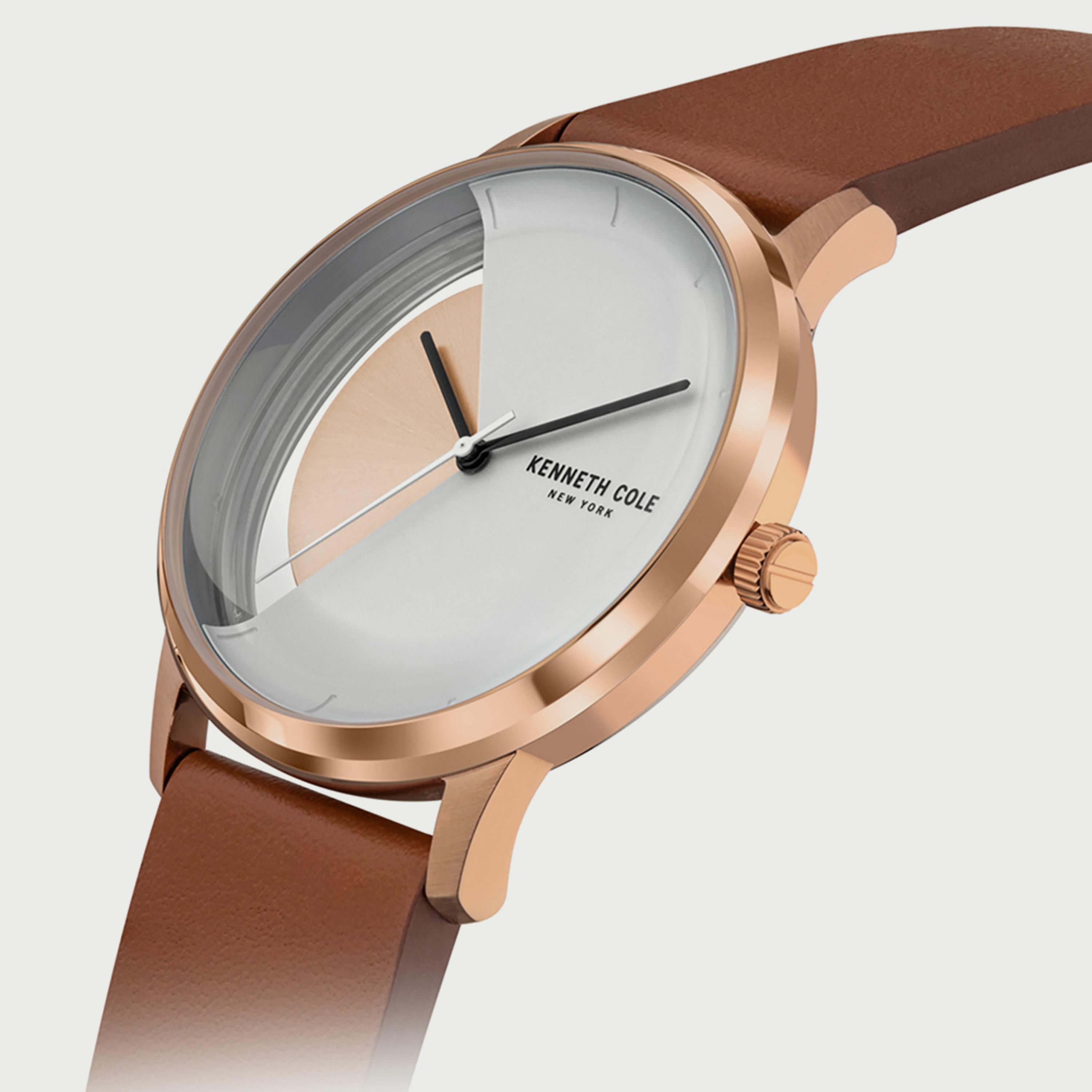 ساعة أنالوج للرجال 42 ملم بسوار جلدي بني من كينيث كول KCWGA2125301-men-watchesandjewellery-watches-image-2