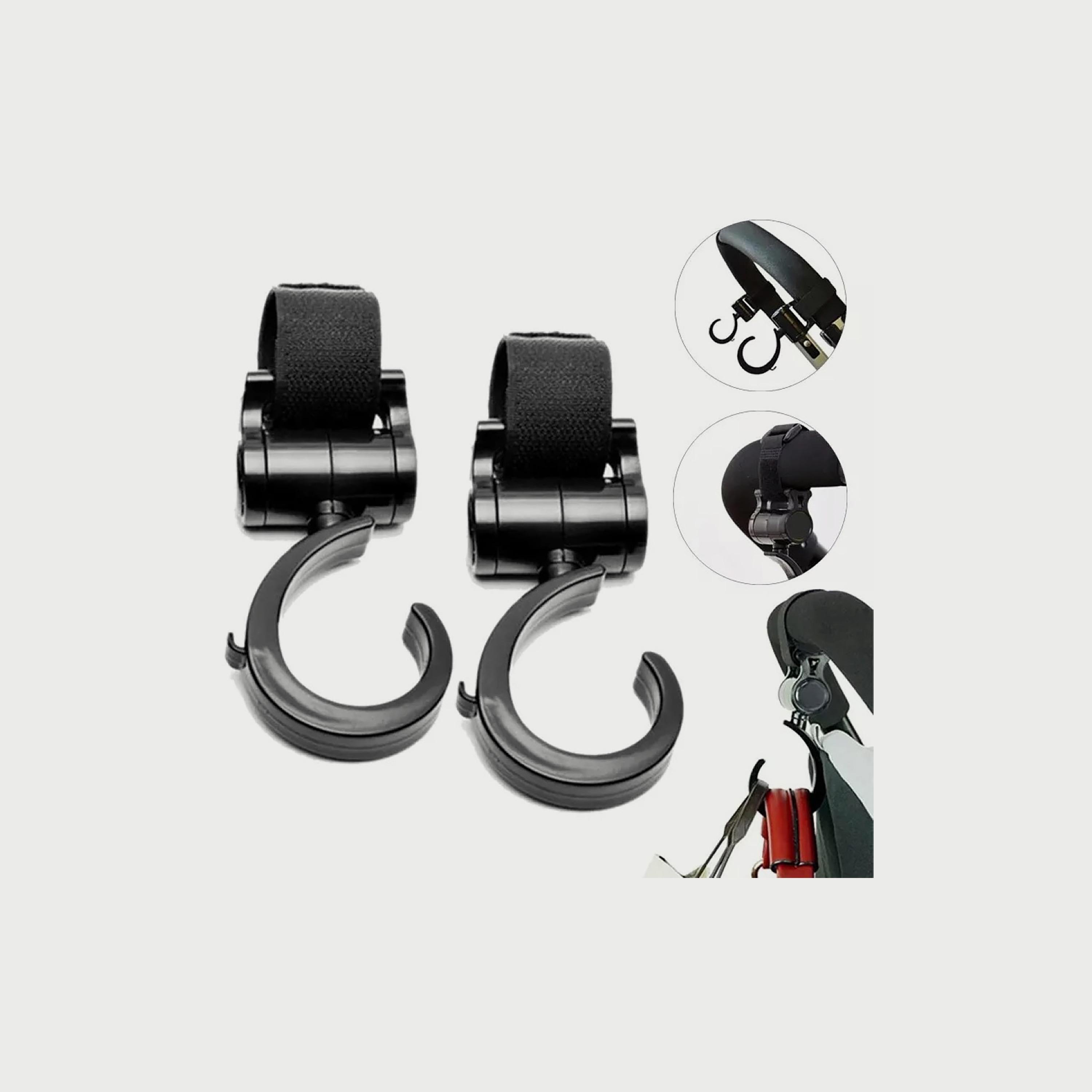 Pikkaboo 2-Piece Multi Purpose 360 Swivel Hooks, Black-baby-gear-strollersandprams-accessories-image-2