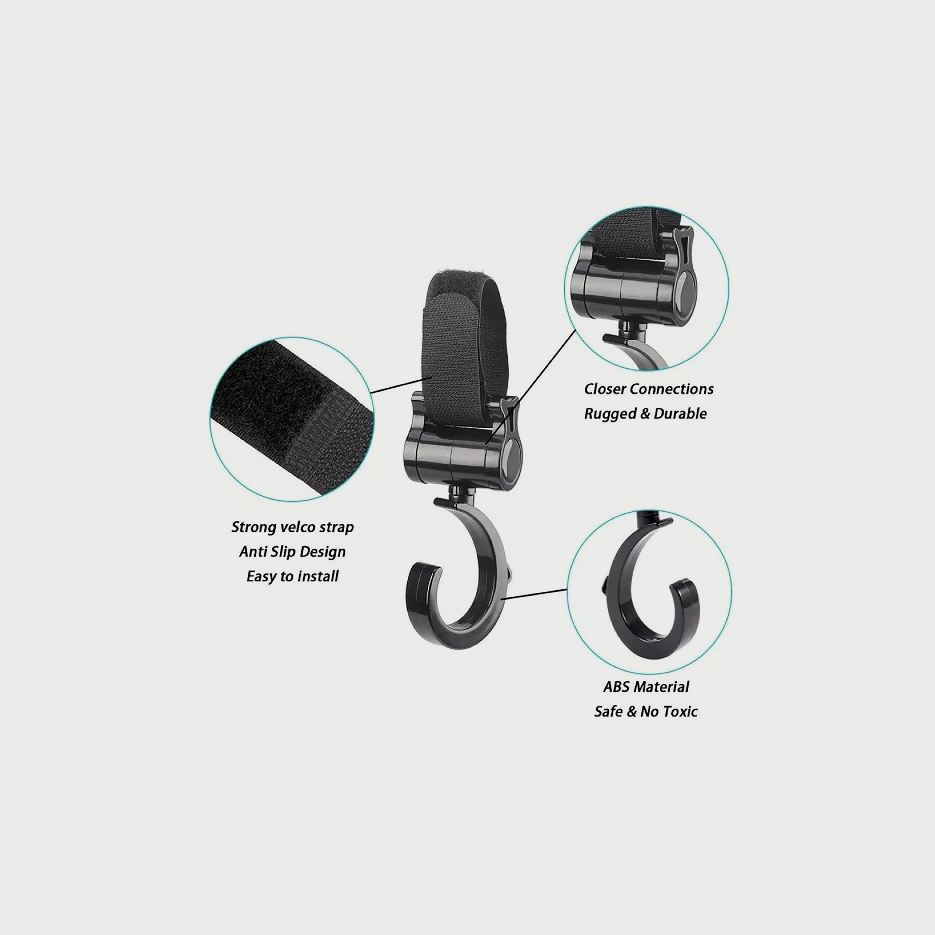 Pikkaboo 2-Piece Multi Purpose 360 Swivel Hooks, Black-baby-gear-strollersandprams-accessories-image-3
