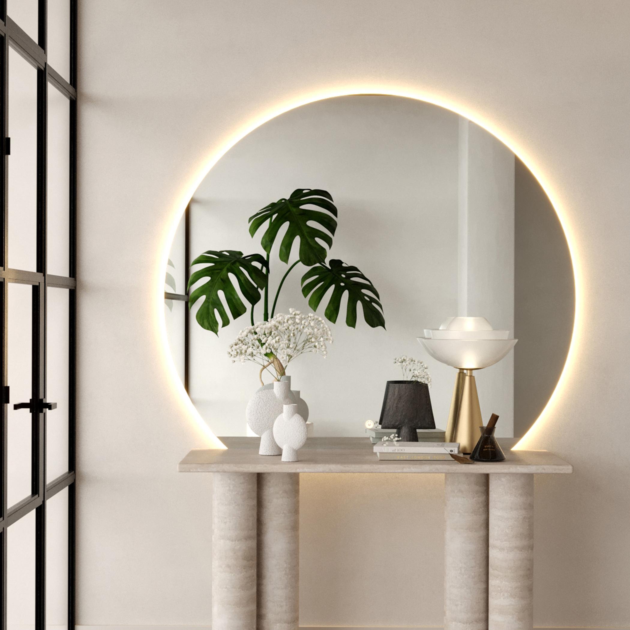 HomeKode Half Moon LED Wall Mirror - 100x120 cm