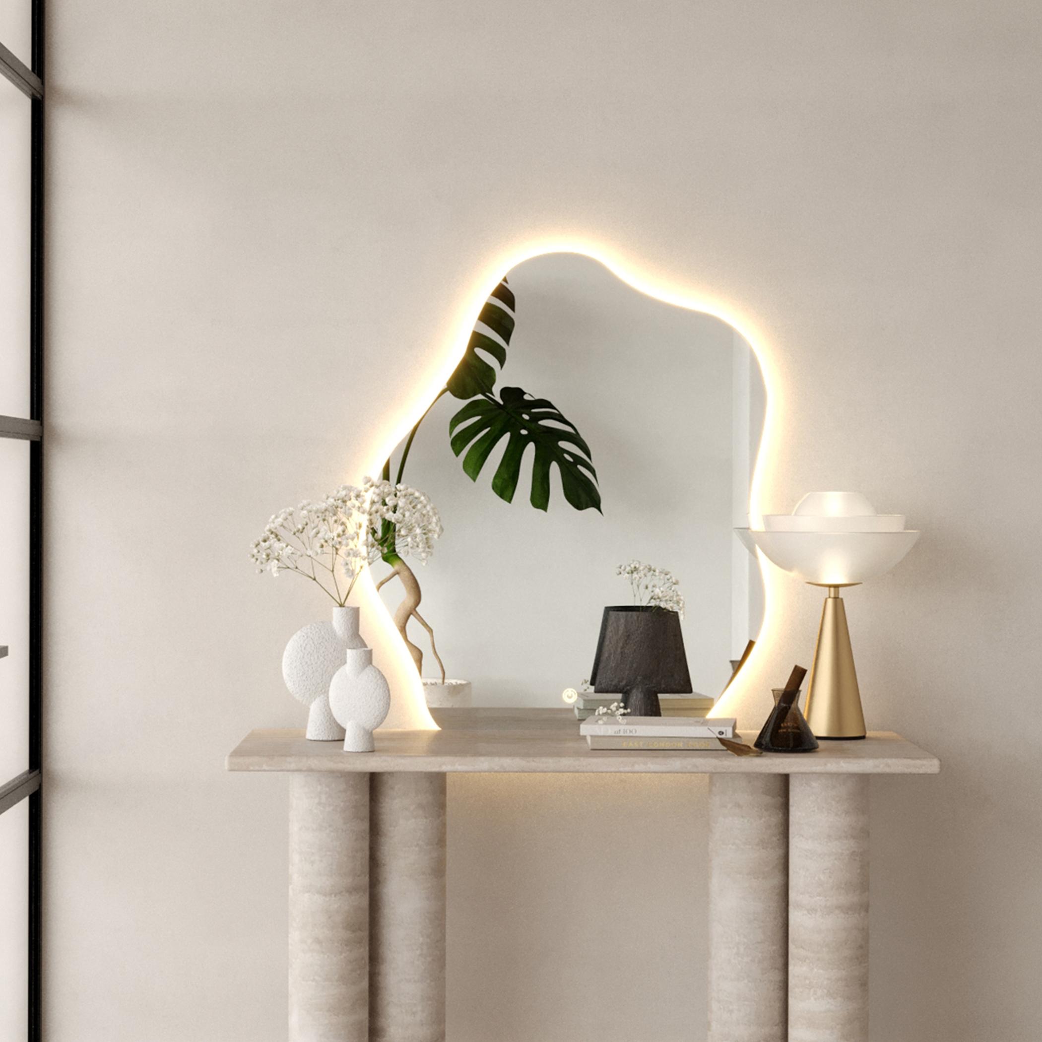 HomeKode Irregular Cloud Shaped LED Wall Mirror - 70x90 cm