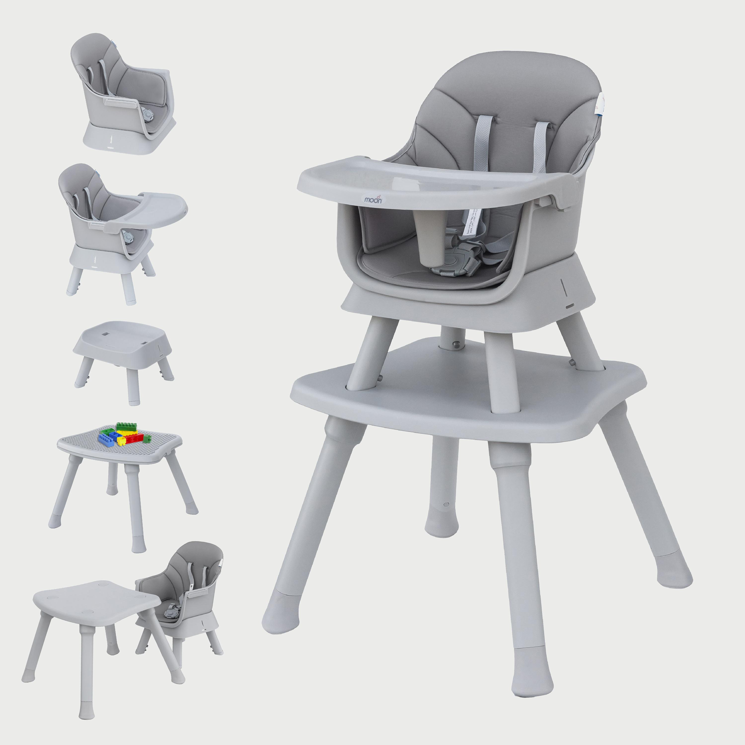 Moon  6-In-1 Convertible High Chair, Grey-baby-feeding-highchairsandboosters-image-1
