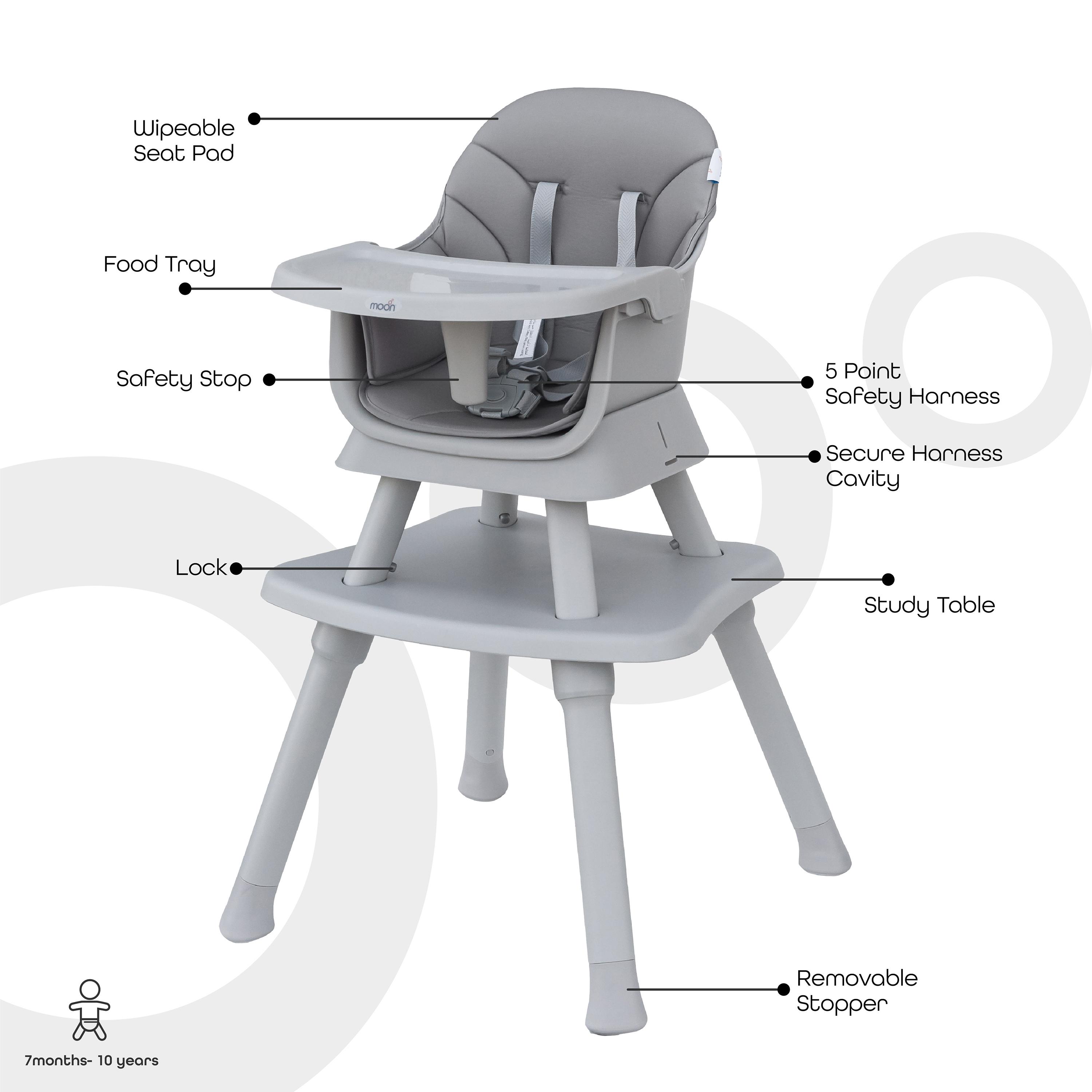 Moon  6-In-1 Convertible High Chair, Grey-baby-feeding-highchairsandboosters-image-5