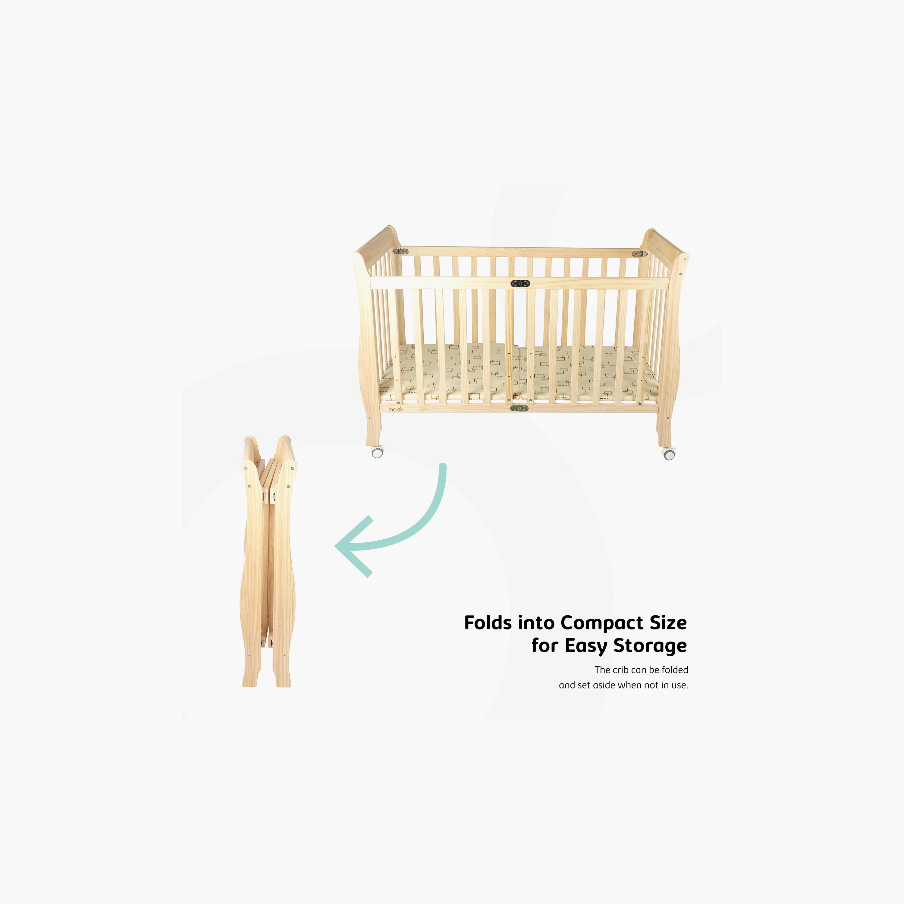 Moon Wooden Foldable Baby Crib Natural Wood