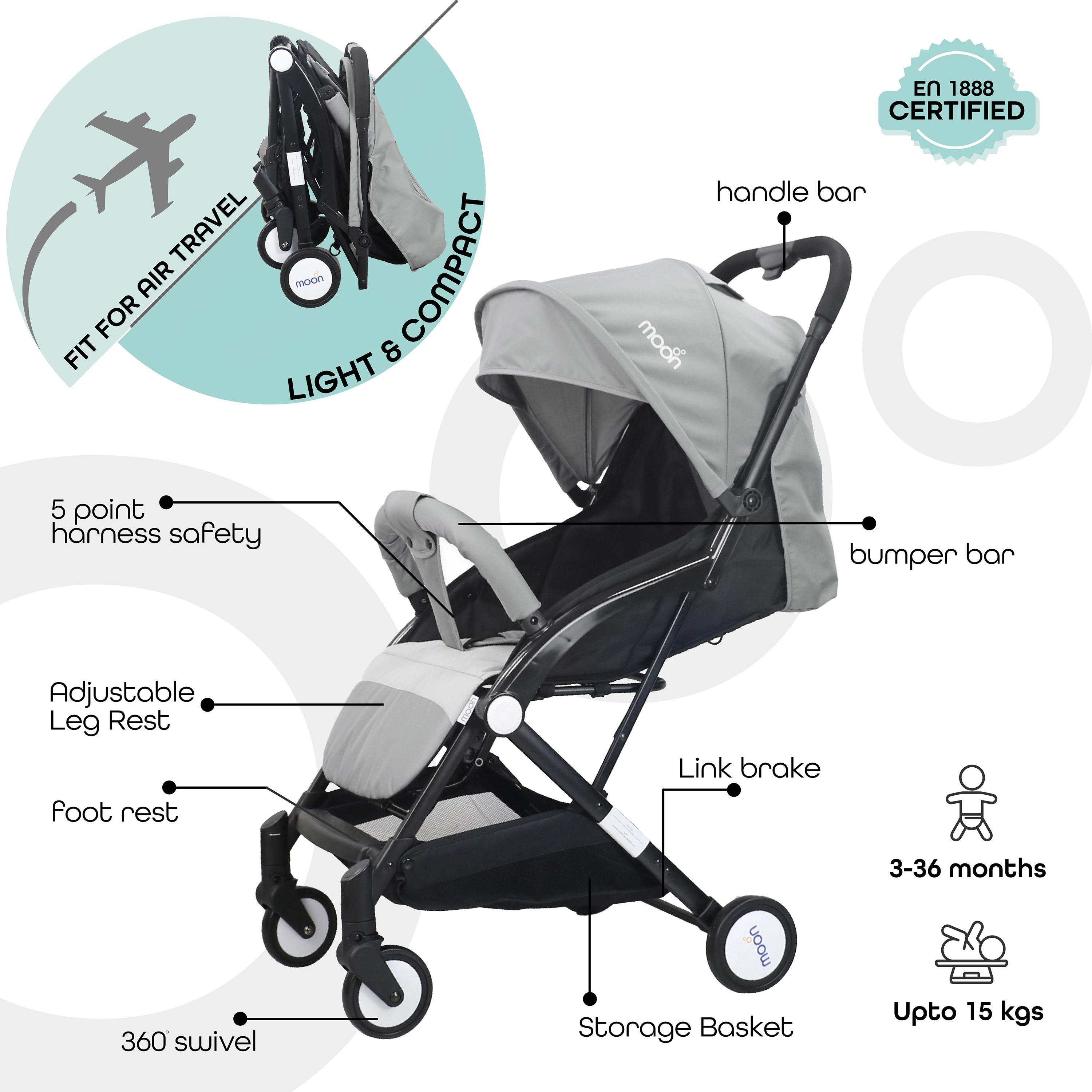 عربة أطفال ترافيل لايت من موون، رمادي فاتح-baby-gear-strollersandprams-strollers-image-2
