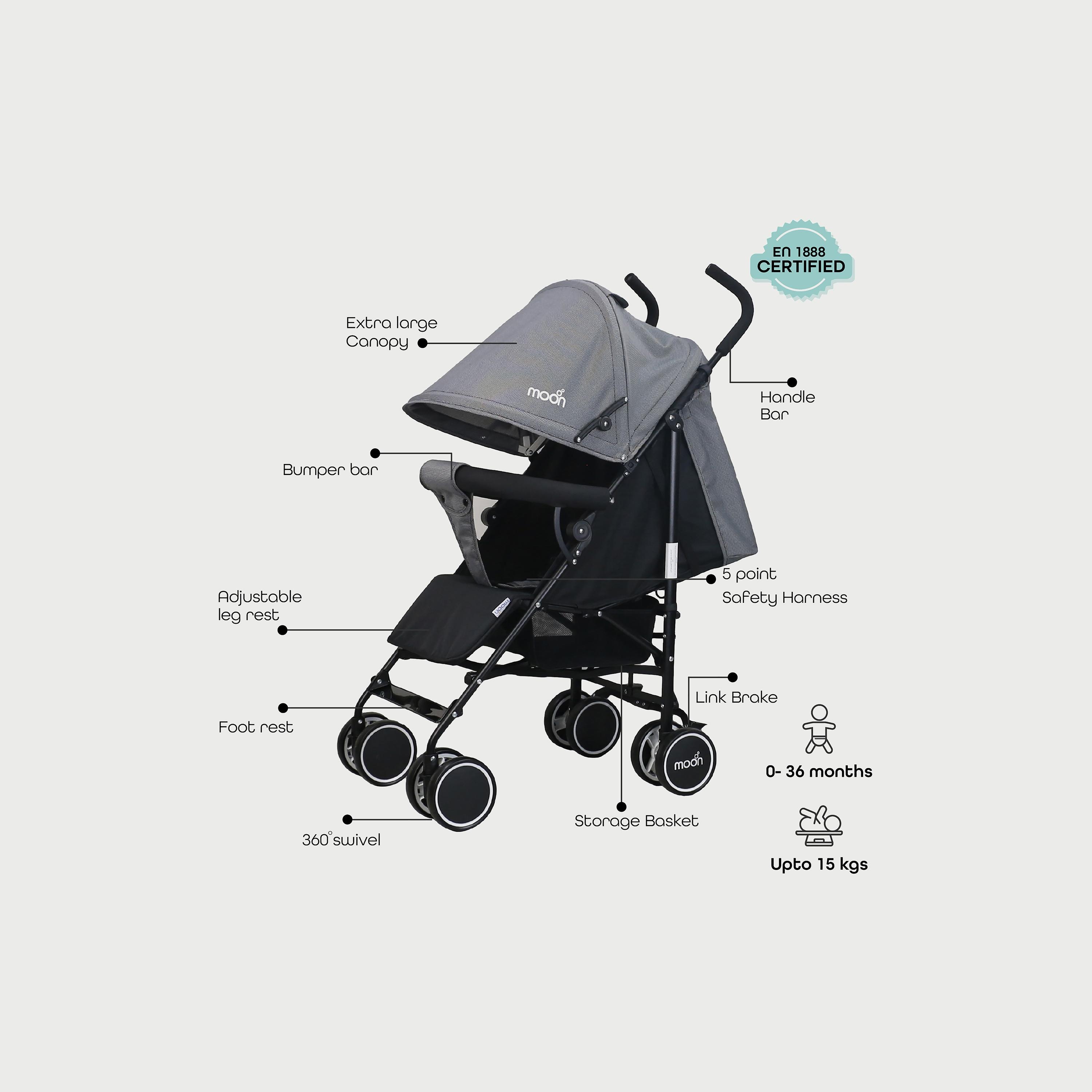 Moon Neo Plus Light Weight Travel Stroller, Black/Grey Dots-baby-gear-strollersandprams-strollers-image-2