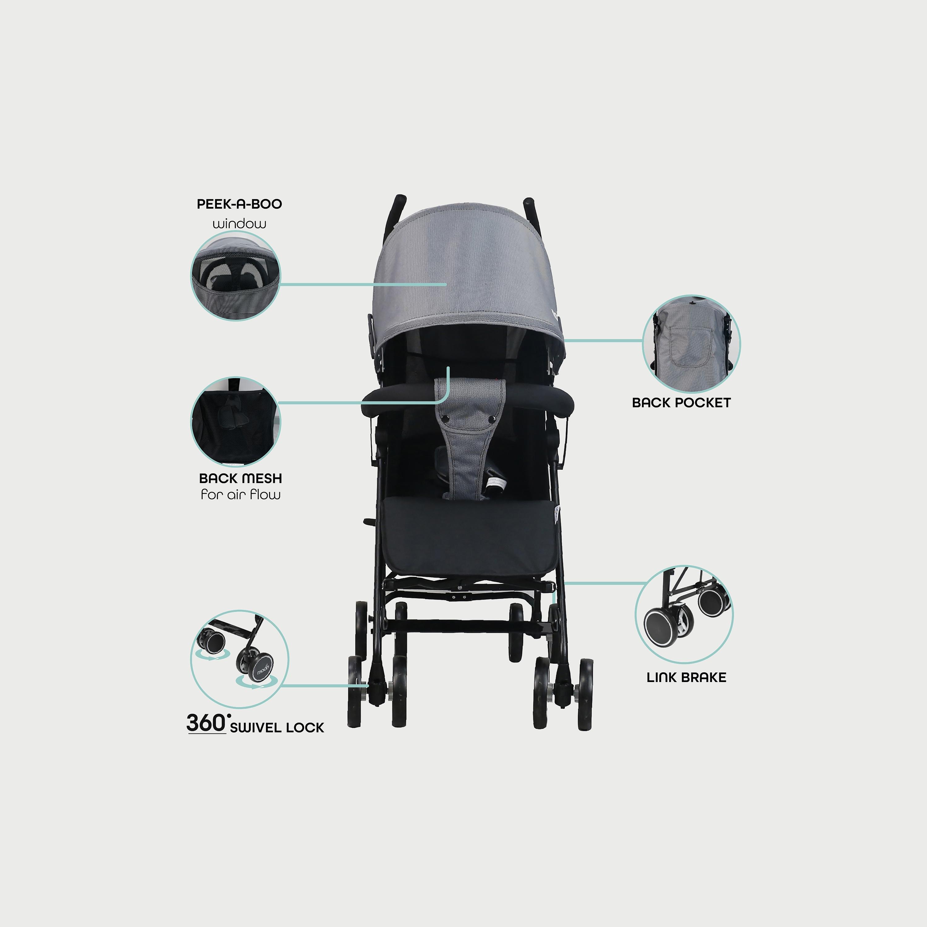 Moon Neo Plus Light Weight Travel Stroller, Black/Grey Dots-baby-gear-strollersandprams-strollers-image-3