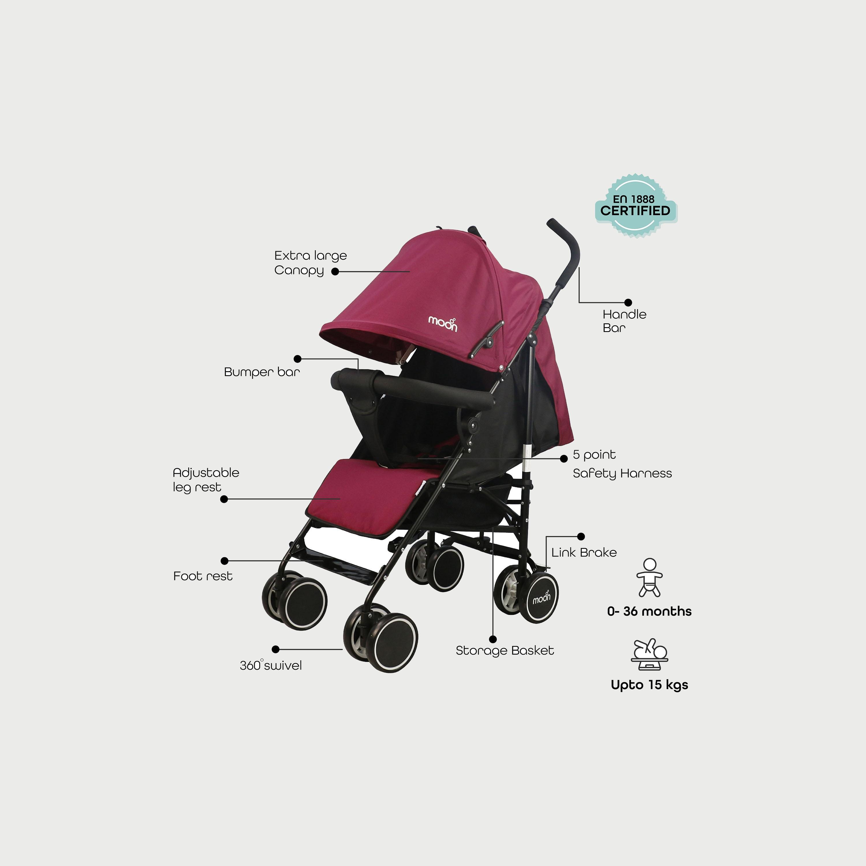 Moon Neo Plus Light Weight Travel Stroller, Dark Red-baby-gear-strollersandprams-strollers-image-2