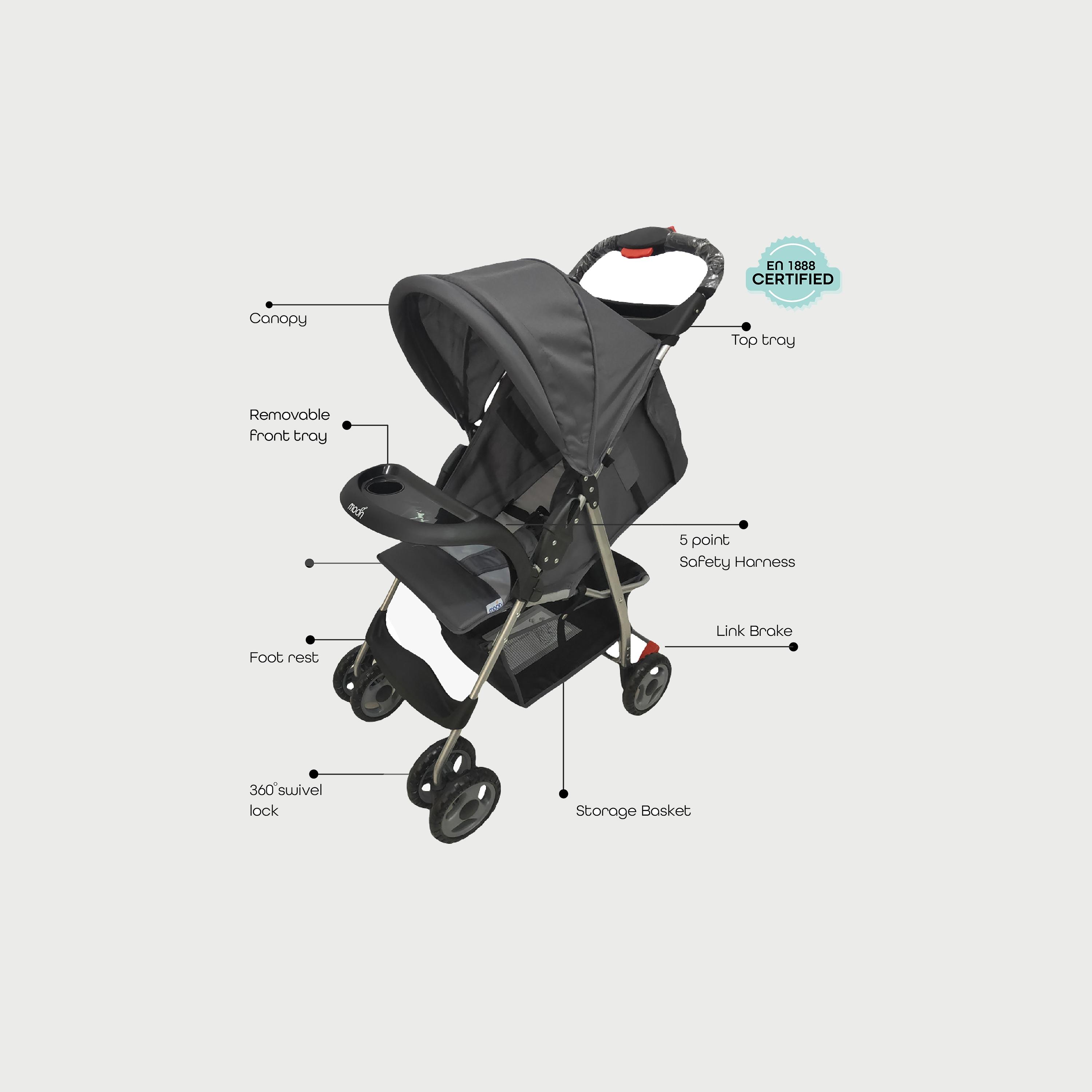 Moon Bezik One Hand Fold Travel Stroller, Mid Grey-baby-gear-strollersandprams-strollers-image-2