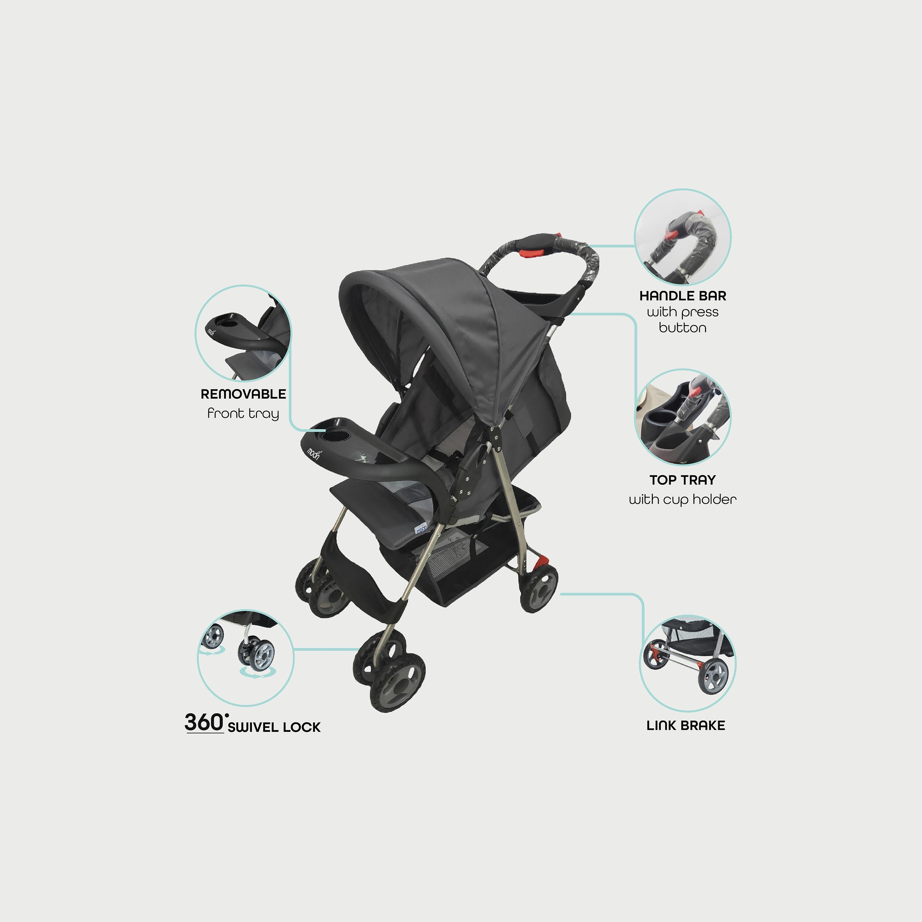 Moon Bezik One Hand Fold Travel Stroller, Mid Grey-baby-gear-strollersandprams-strollers-image-3