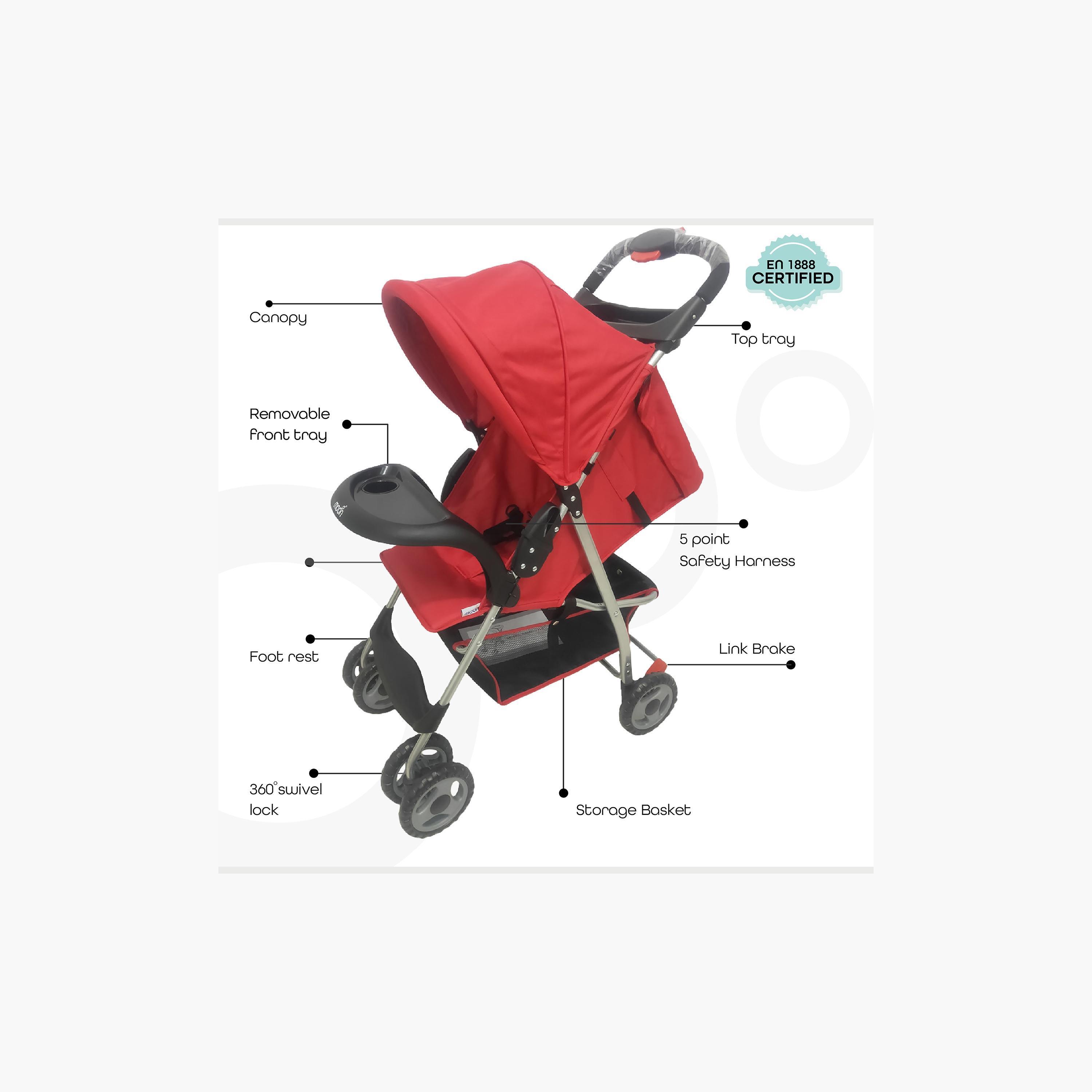 Moon Bezik One Hand Fold Travel Stroller, Dark Red-baby-gear-strollersandprams-strollers-image-2
