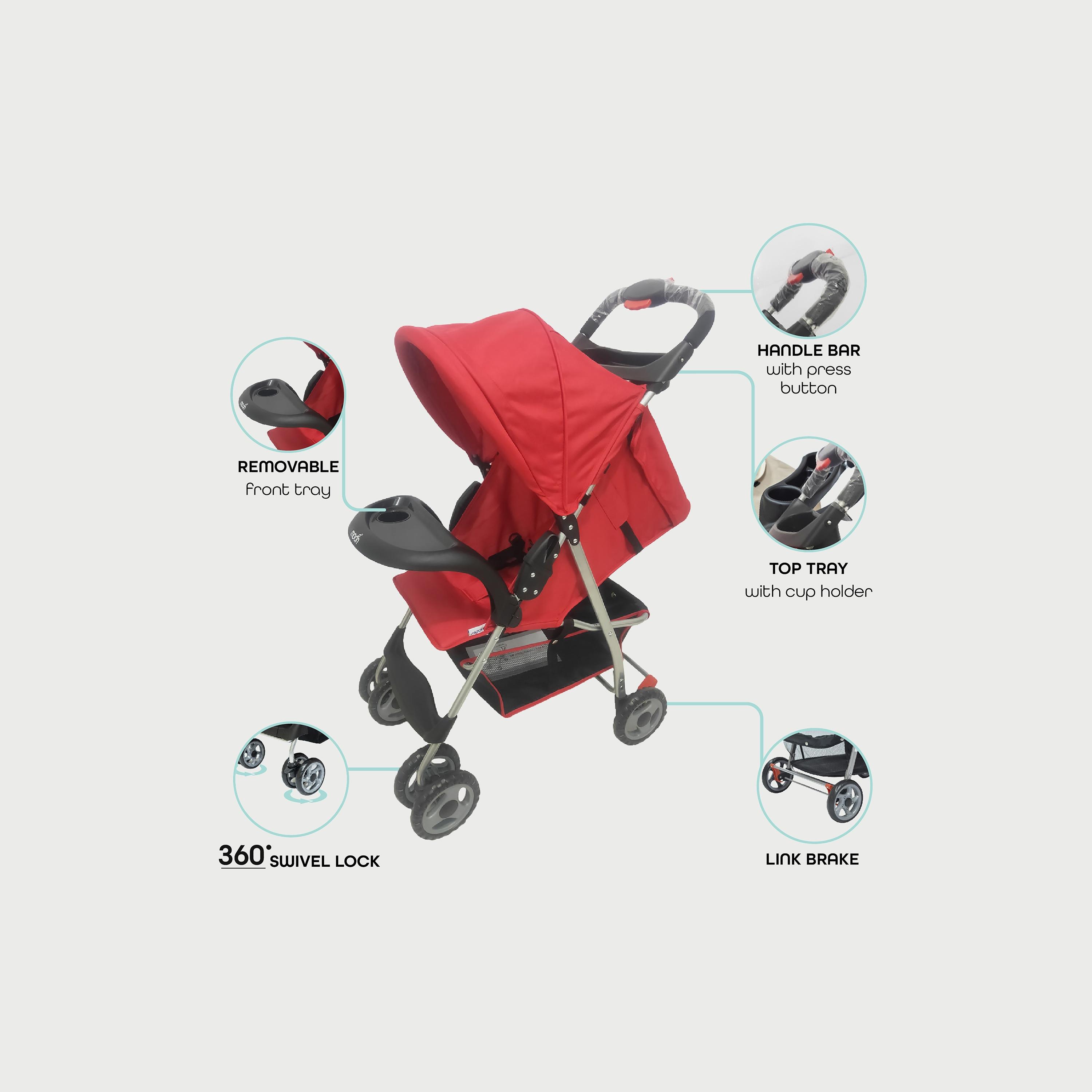 Moon Bezik One Hand Fold Travel Stroller, Dark Red-baby-gear-strollersandprams-strollers-image-3