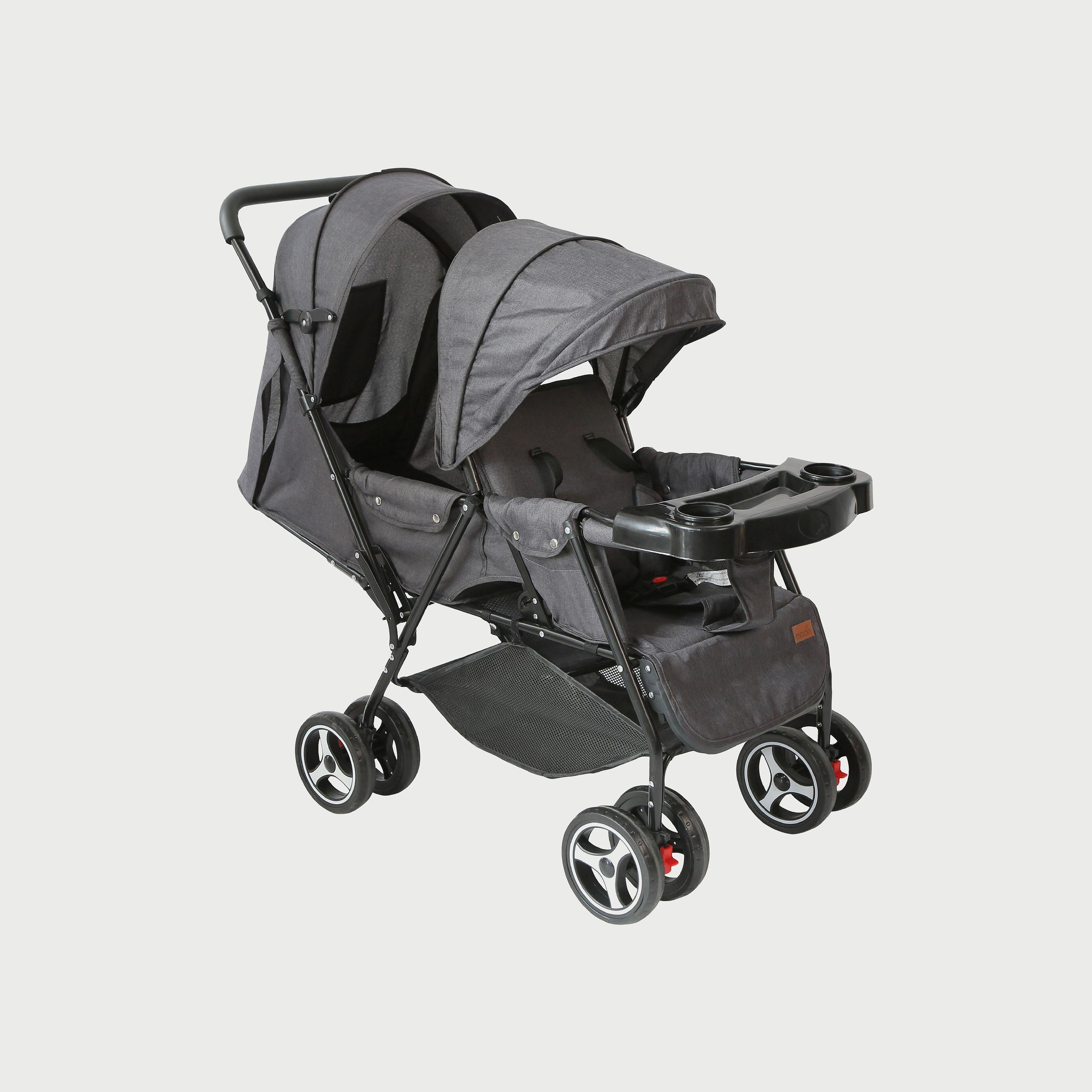 Moon Magnum Tandem Easy Fold Twin Travel Stroller, Black/Grey Dots-baby-gear-strollersandprams-strollers-image-1