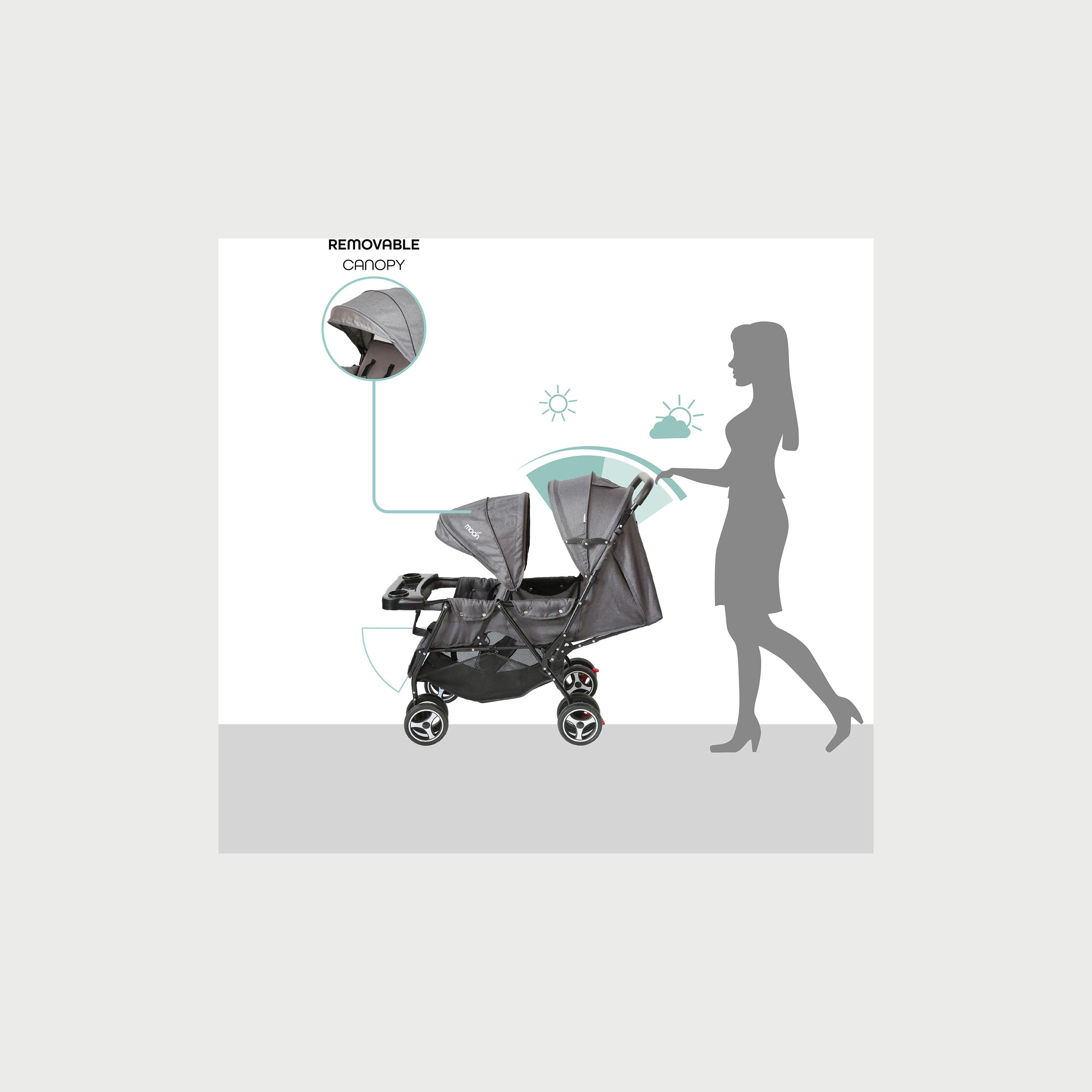 Moon Magnum Tandem Easy Fold Twin Travel Stroller, Black/Grey Dots-baby-gear-strollersandprams-strollers-image-3