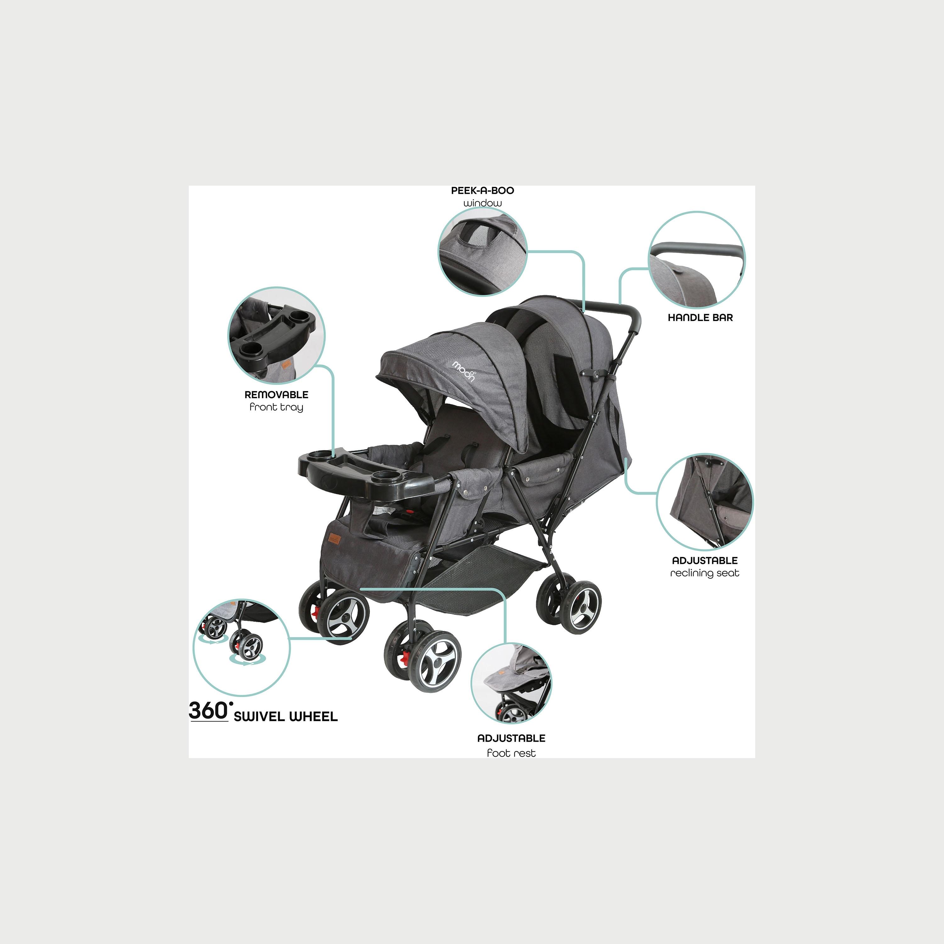 Moon Magnum Tandem Easy Fold Twin Travel Stroller, Black/Grey Dots-baby-gear-strollersandprams-strollers-image-4