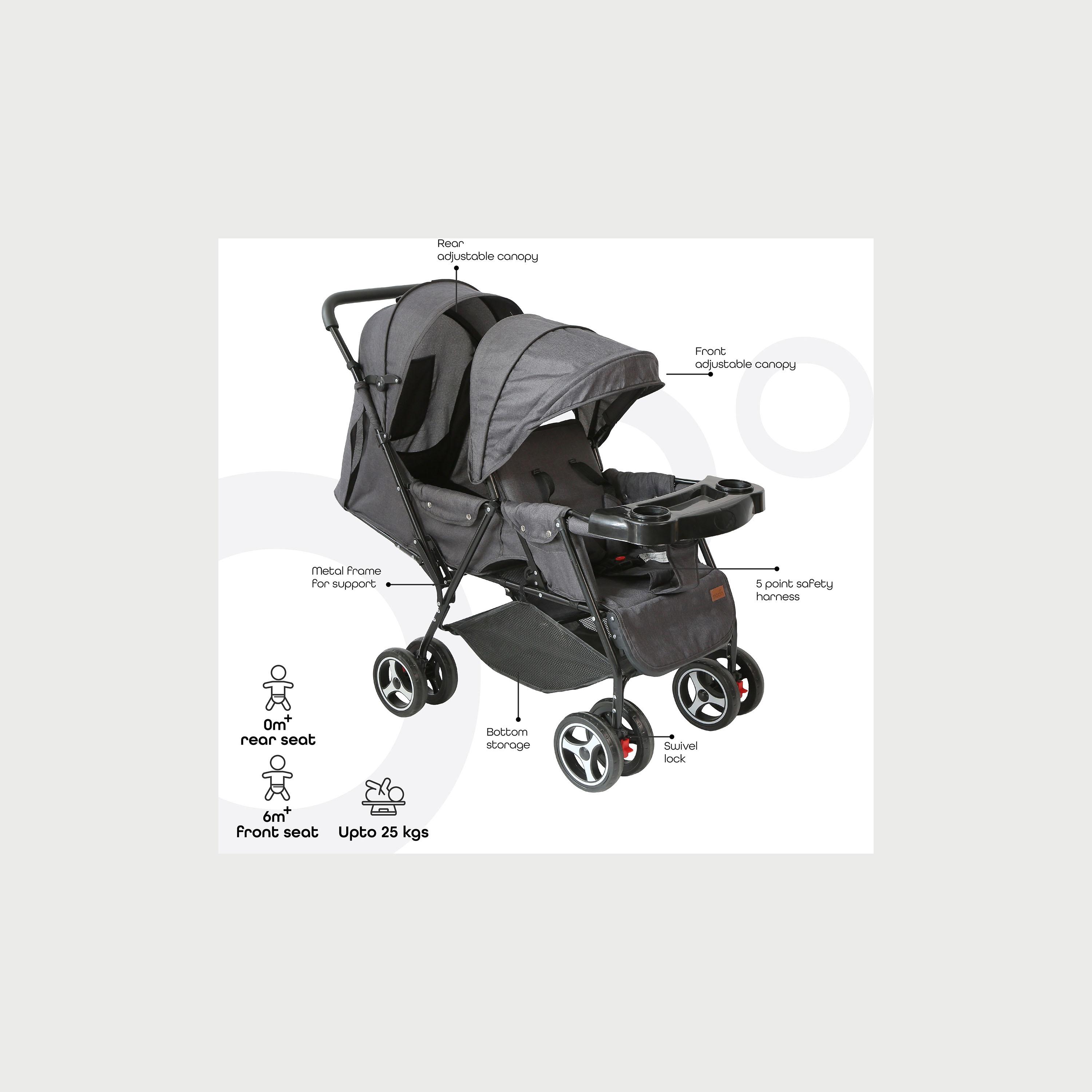 Moon Magnum Tandem Easy Fold Twin Travel Stroller, Black/Grey Dots-baby-gear-strollersandprams-strollers-image-5