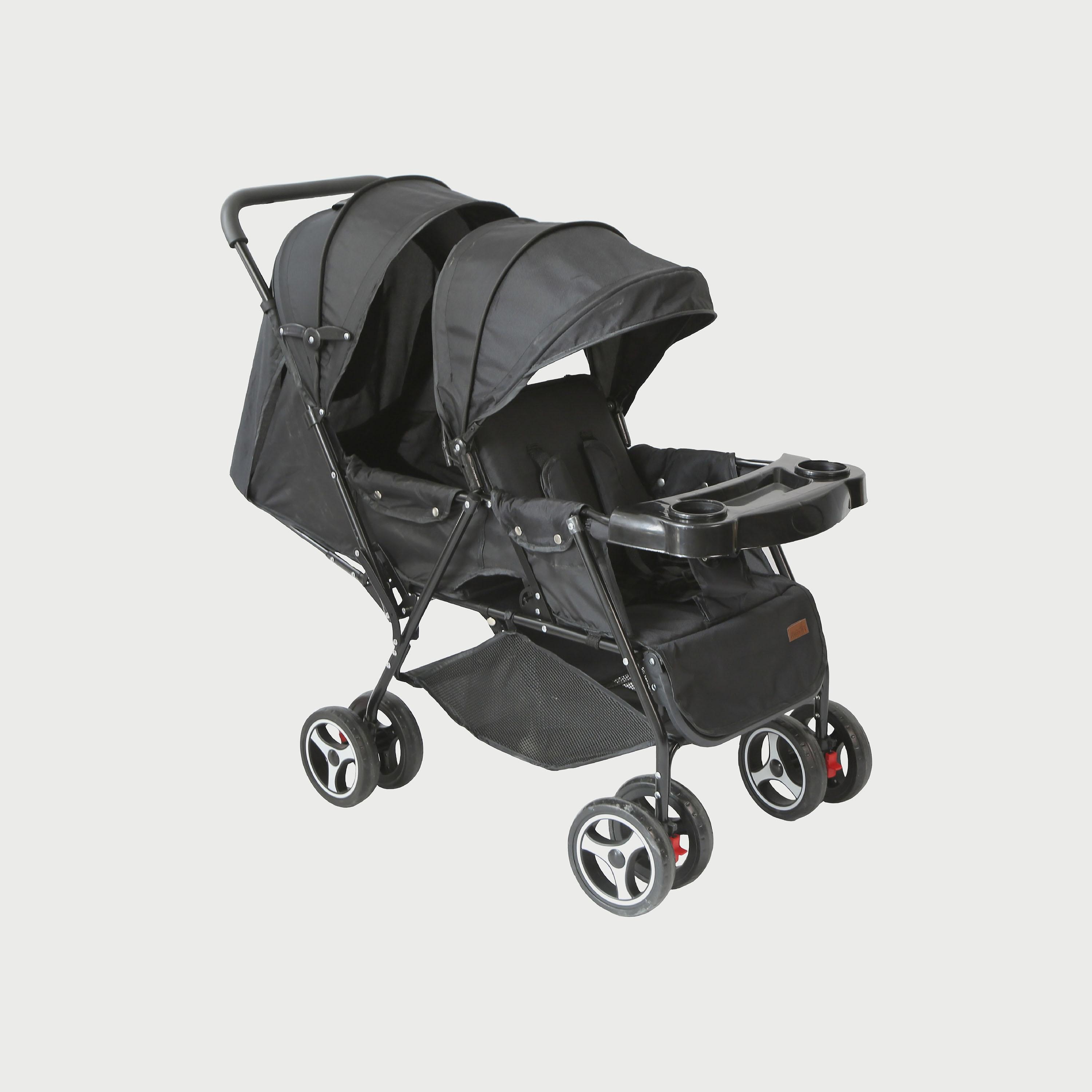 Moon Magnum Tandem Easy Fold Twin Travel Stroller, Black/Grey Dots-baby-gear-strollersandprams-strollers-image-1