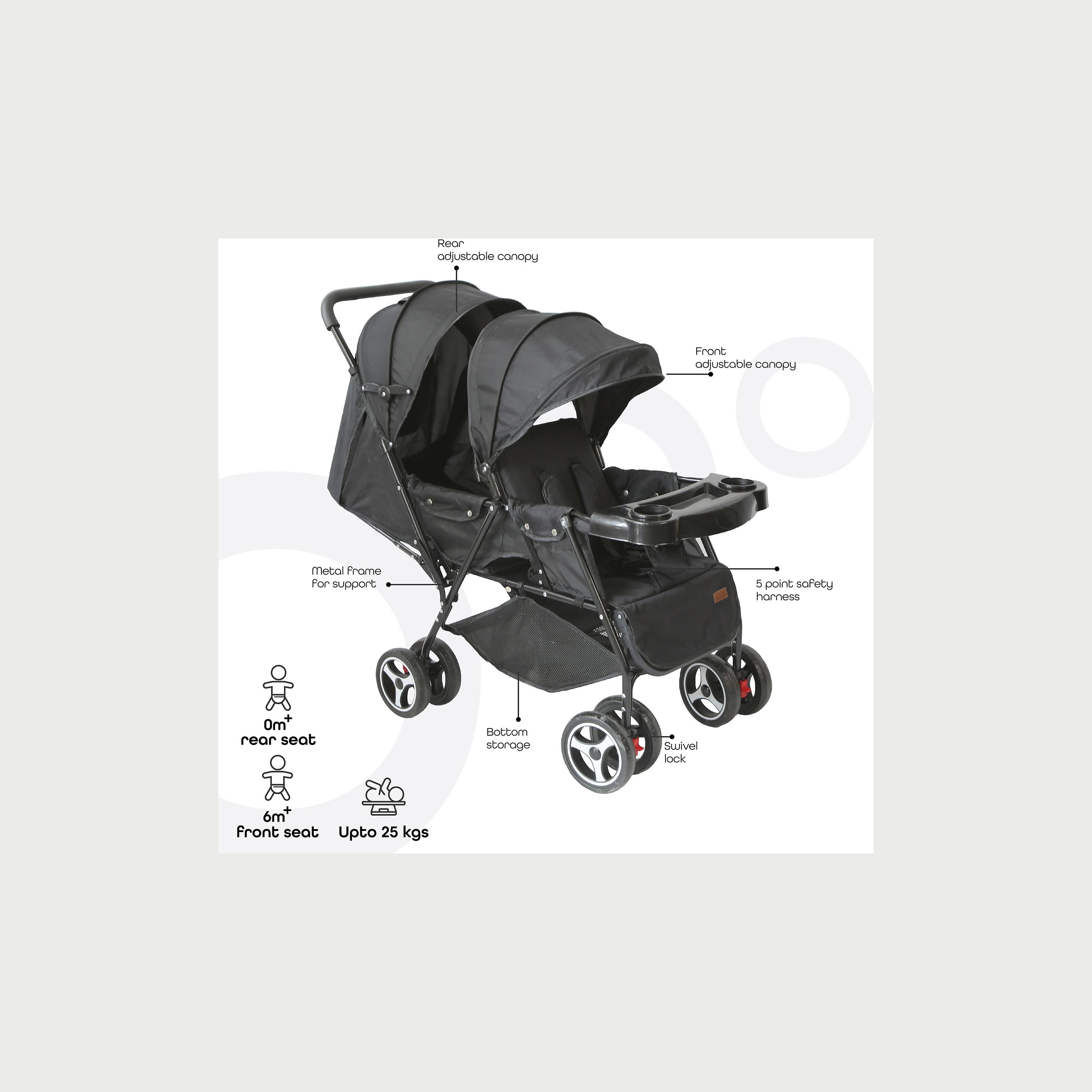 Moon Magnum Tandem Easy Fold Twin Travel Stroller, Black/Grey Dots-baby-gear-strollersandprams-strollers-image-2