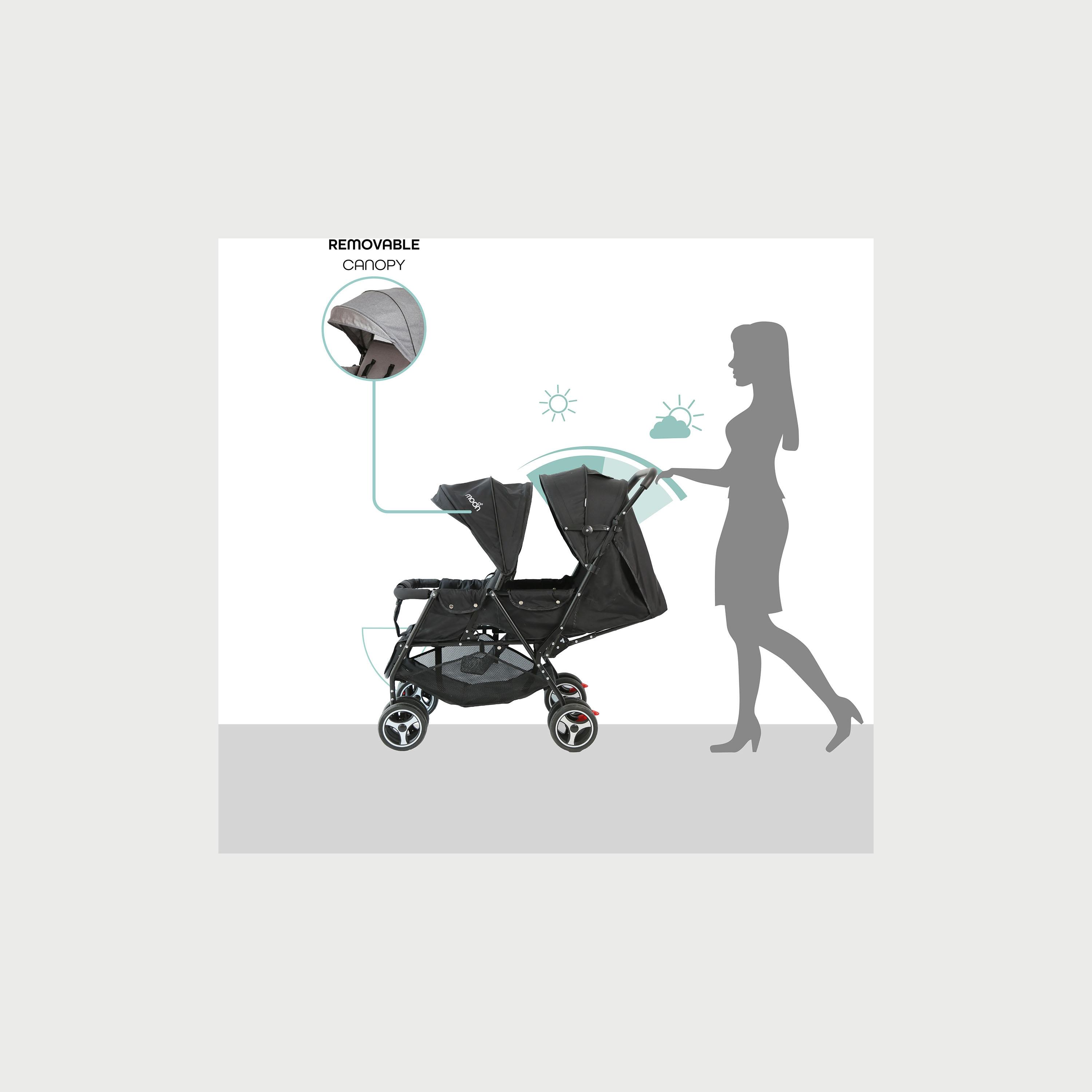 Moon Magnum Tandem Easy Fold Twin Travel Stroller, Black/Grey Dots-baby-gear-strollersandprams-strollers-image-4