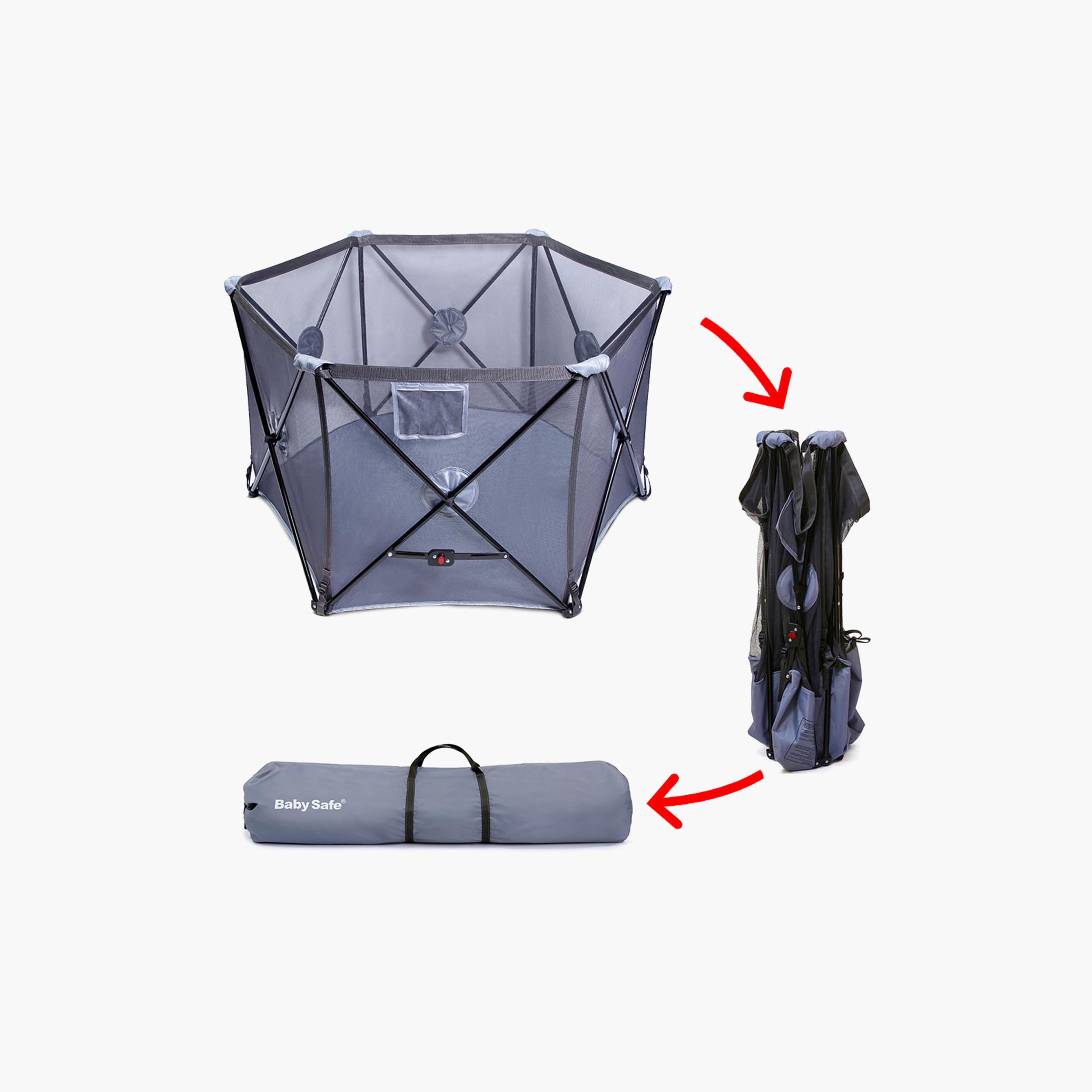 Baby Safe Foldable Playard, Grey-baby-infantactivity-playpensandplaymats-image-2